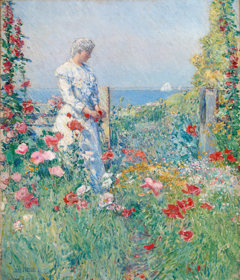 In The Garden Celia Thaxter In Her Garden by Childe Hassam
