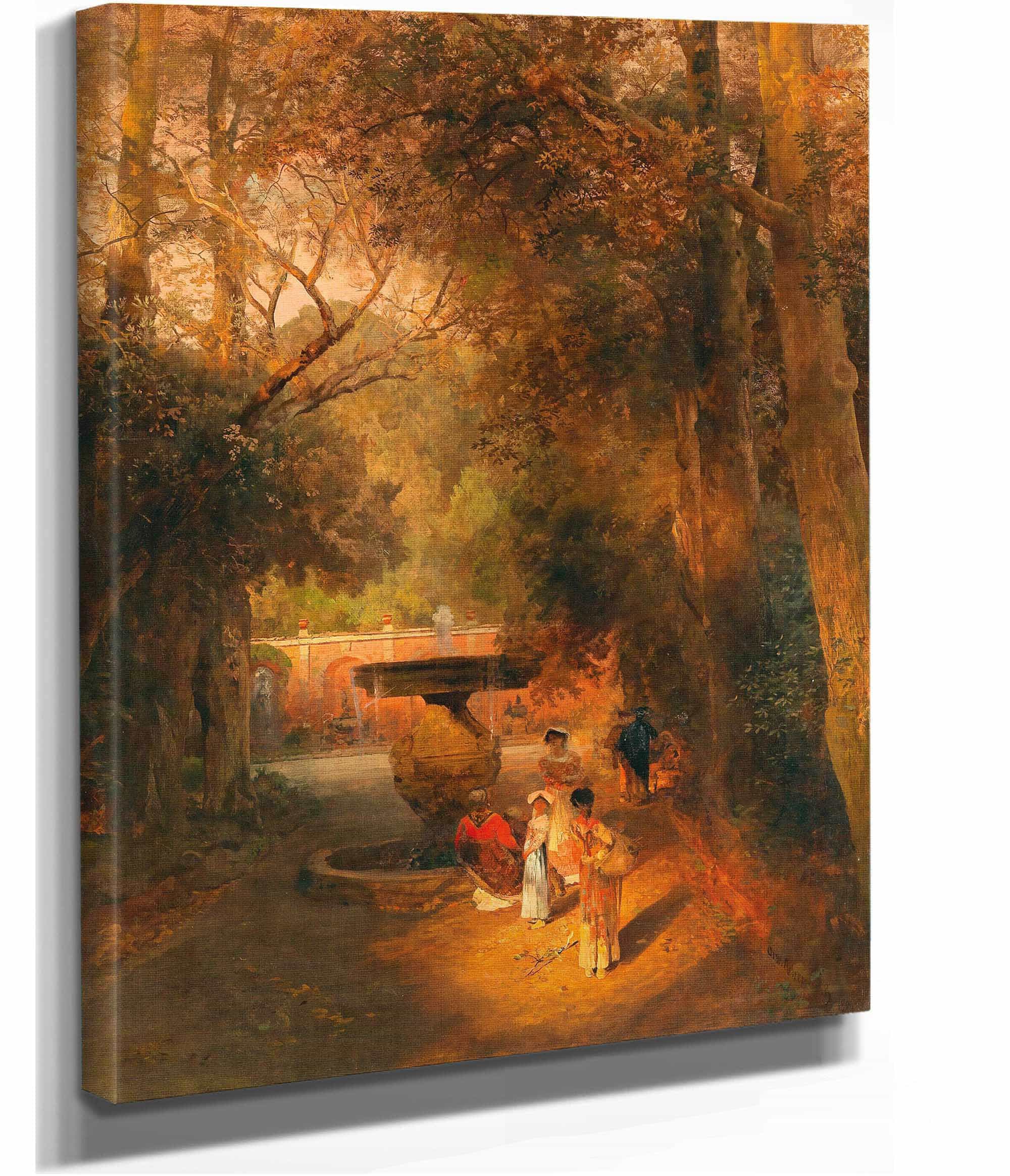 In The Park By The Fountain Of Villa Torlonia In Frascati Near Rome by Oswald Achenbach