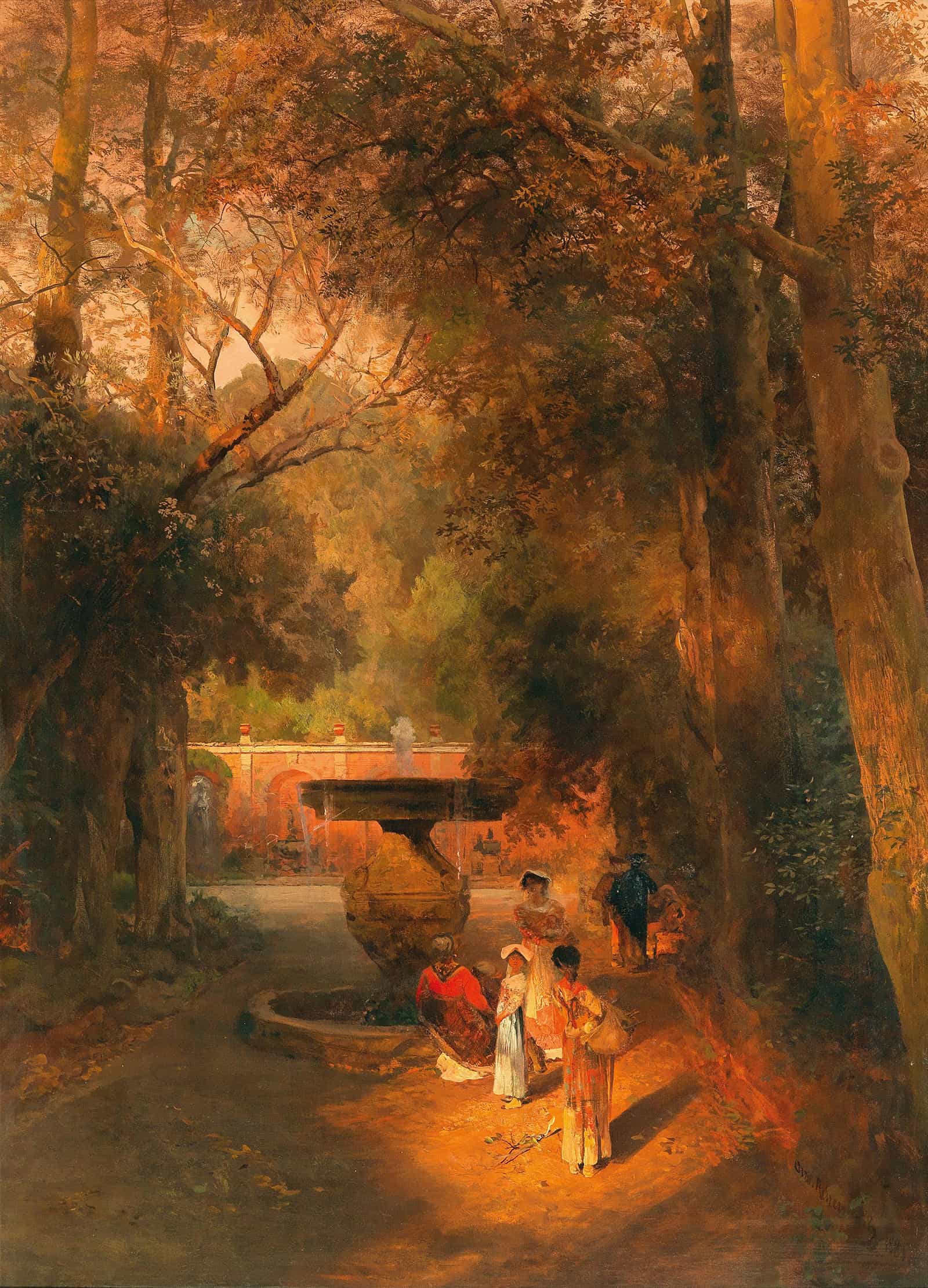 In The Park By The Fountain Of Villa Torlonia In Frascati Near Rome by Oswald Achenbach
