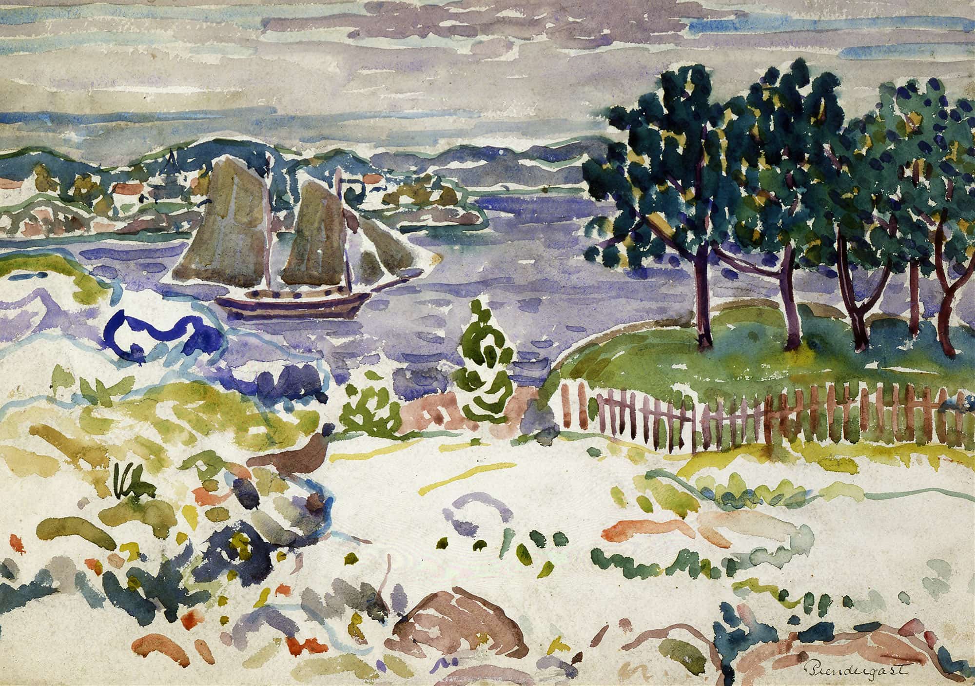 Inlet With Sailboat Maine by Maurice Prendergast