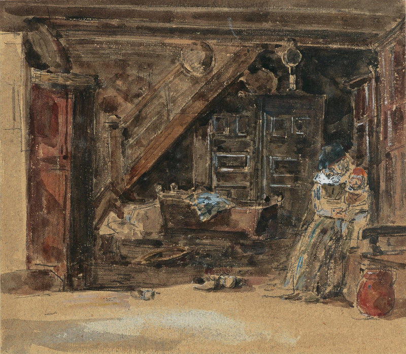 Interieur Breton Aquarelle by Eugene Boudin