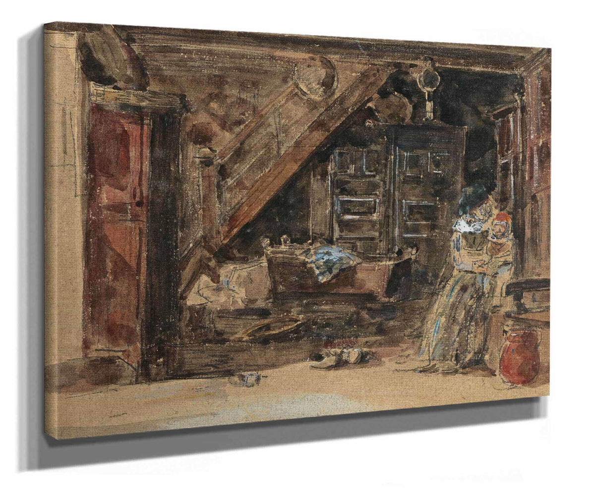 Interieur Breton Aquarelle by Eugene Boudin