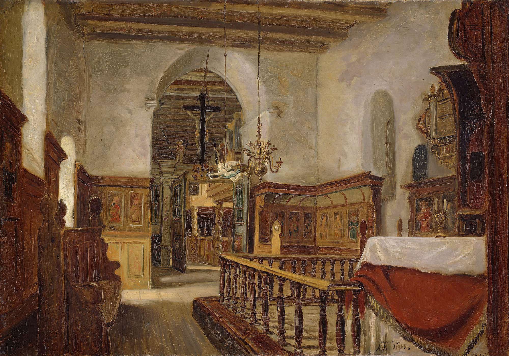 Interior From The Church At Voss by Adolph Tidemand