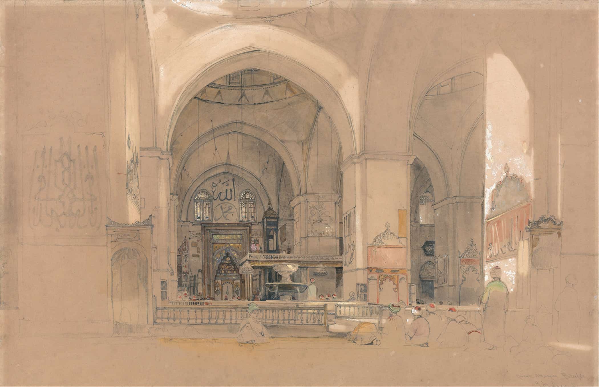 Interior Of The Great Mosque Ulucami Bursa Turkey by John Frederick Lewis