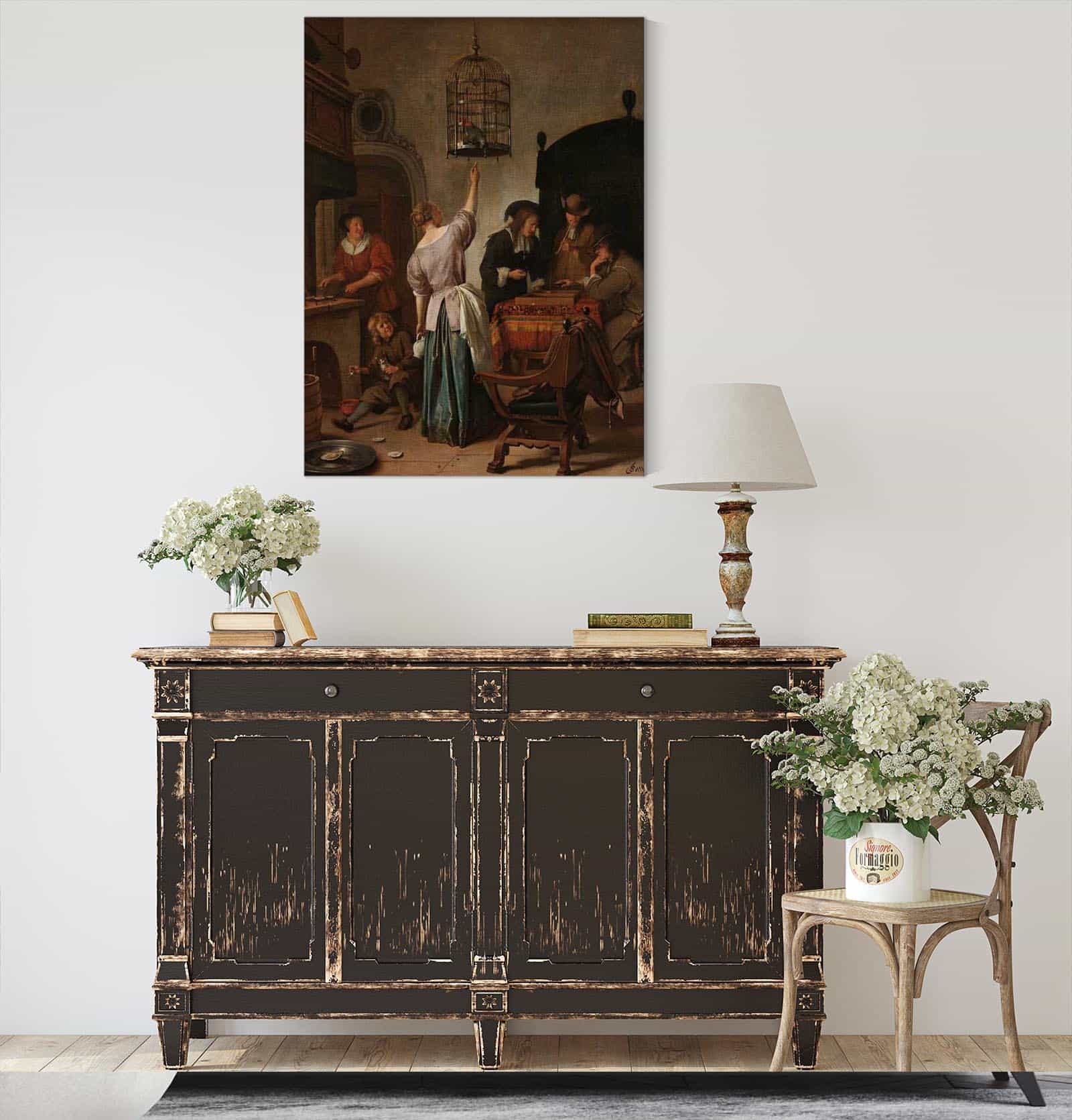 Interior With A Woman Feeding A Parrot Known As The Parrot Cage C by Jan Steen
