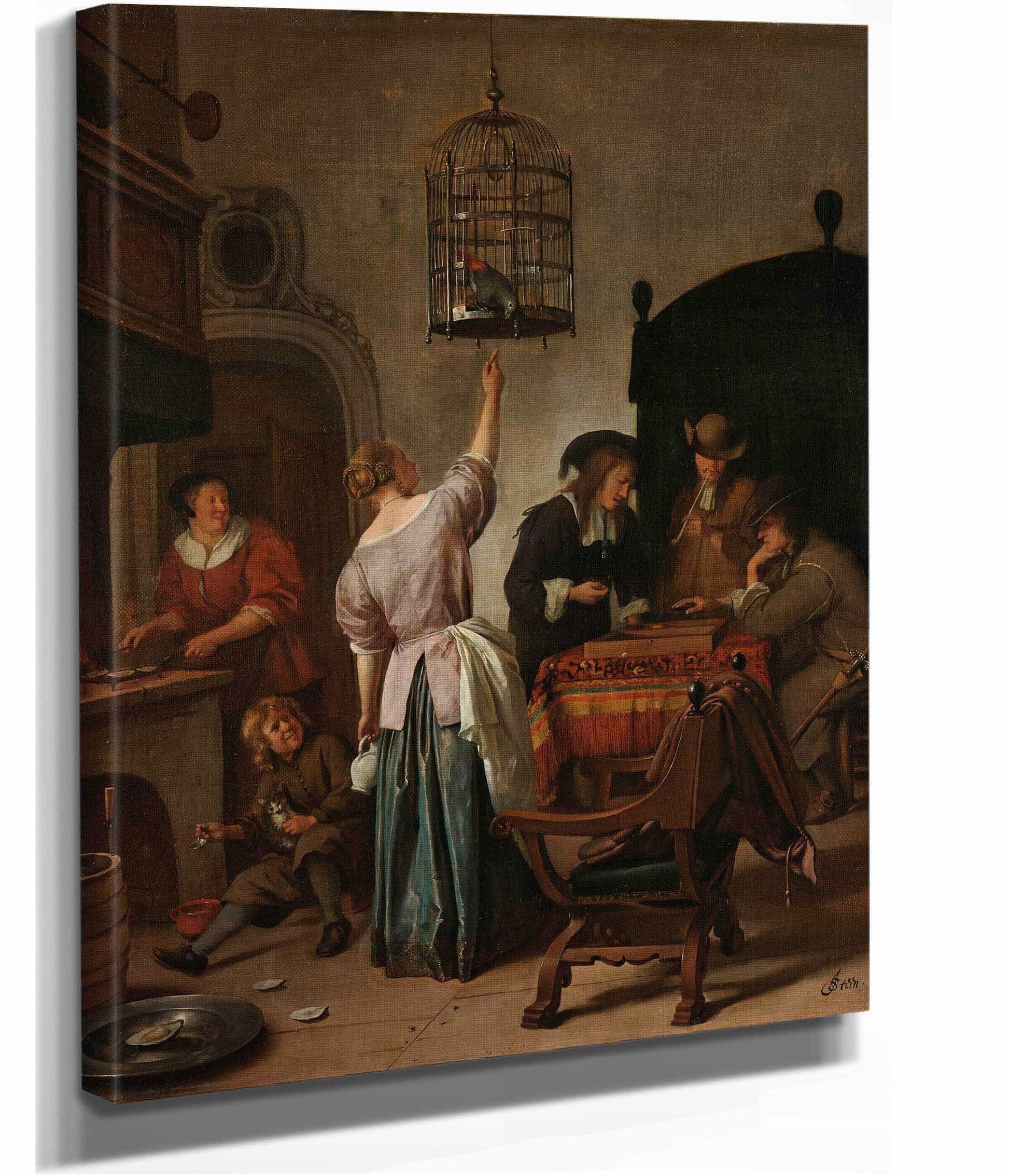 Interior With A Woman Feeding A Parrot Known As The Parrot Cage C by Jan Steen