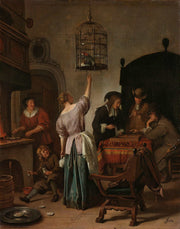 Interior With A Woman Feeding A Parrot Known As The Parrot Cage C by Jan Steen