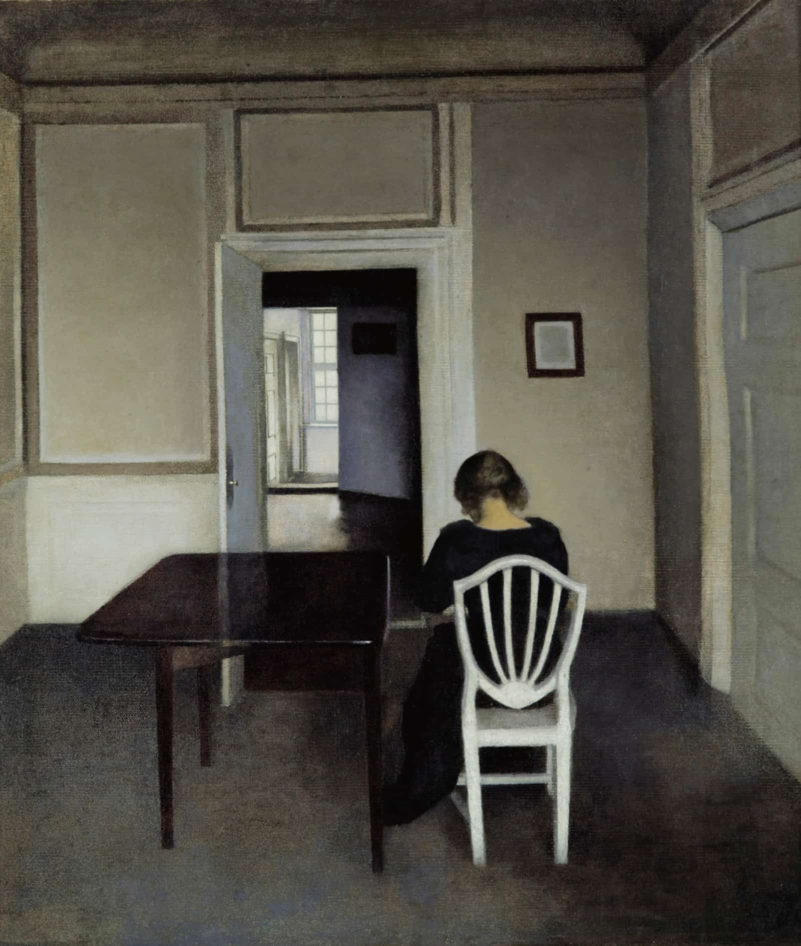Interior With Ida In A White Chair by Vilhelm Hammershoi