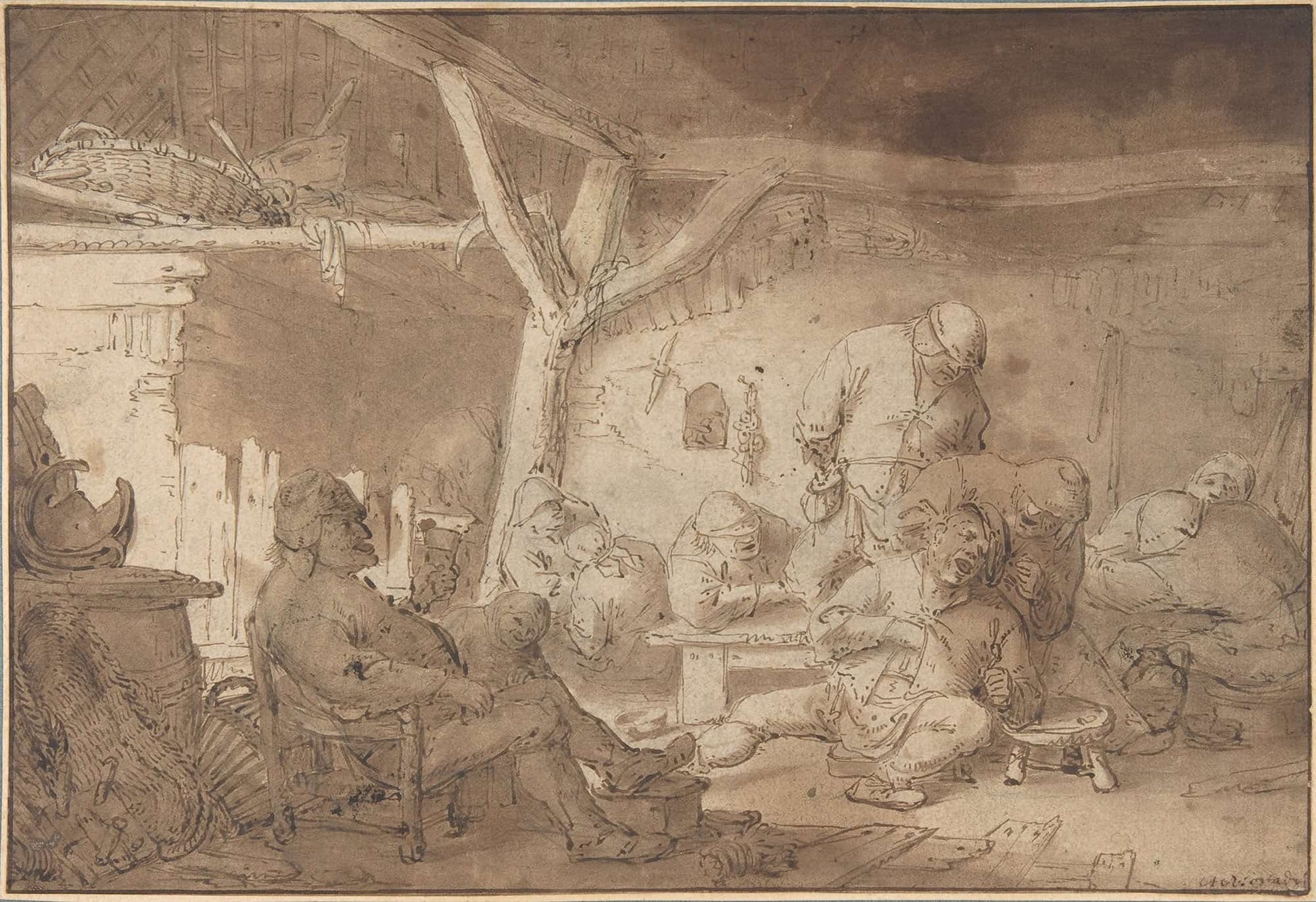 Interior With Peasants Th Century by Adriaen Van Ostade