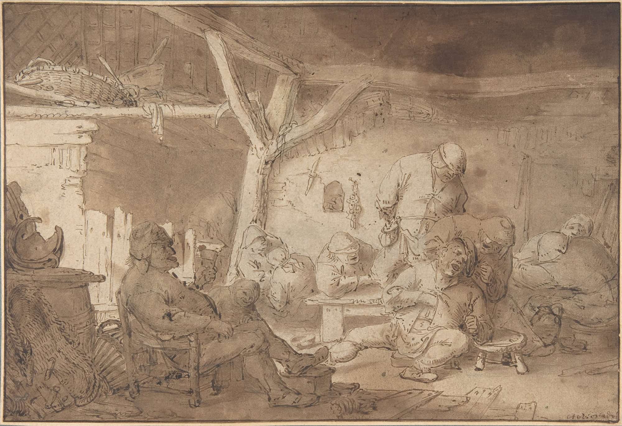 Interior With Peasants Th Century by Adriaen Van Ostade