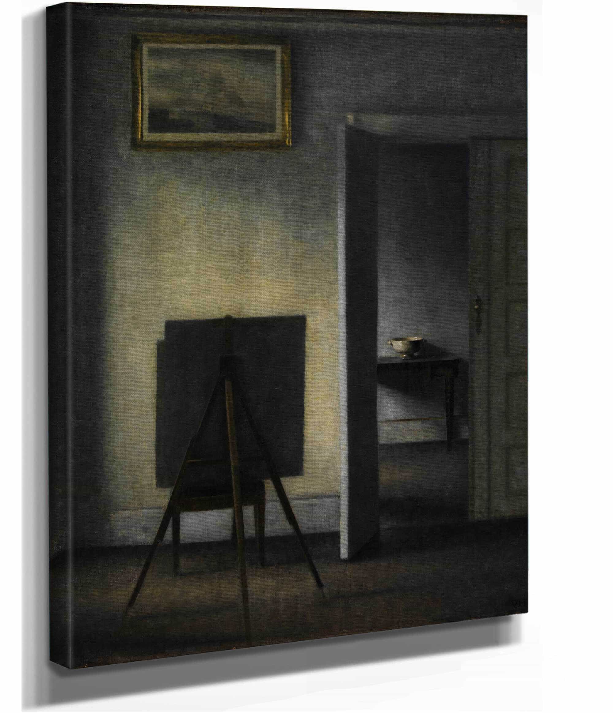 Interior With The Artists Easel by Vilhelm Hammershoi
