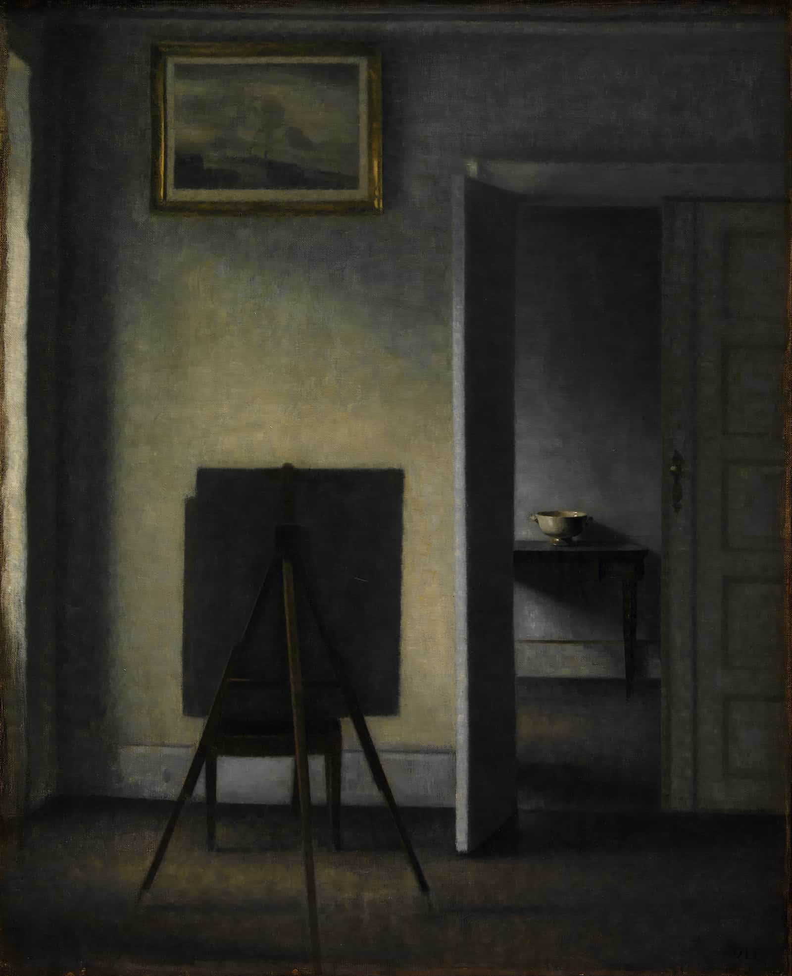 Interior With The Artists Easel by Vilhelm Hammershoi