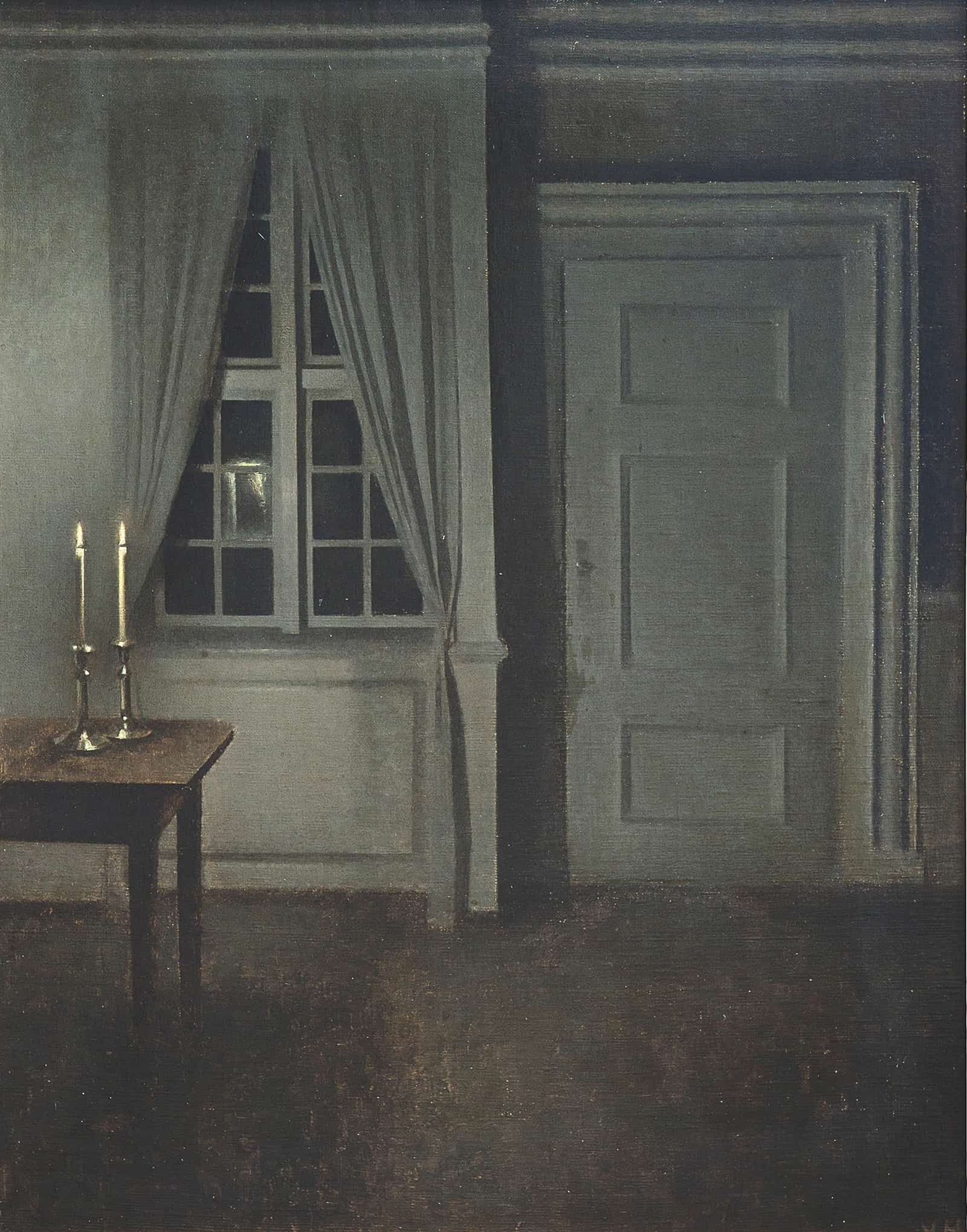 Interior With Two Candles by Vilhelm Hammershoi