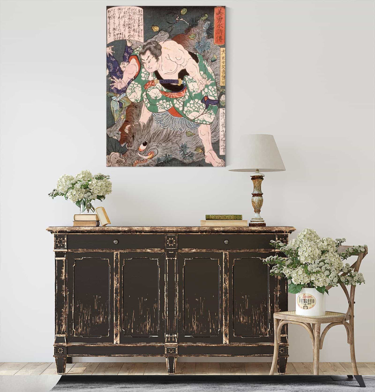 Inuta Kobungo Yasuyori Killing A Boar by Tsukioka Yoshitoshi