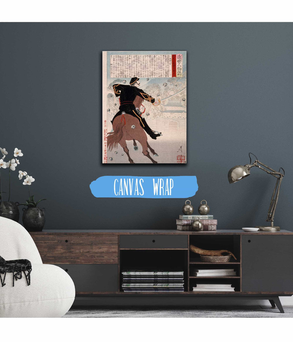 Isobayashi Taii On Horseback At Castle Gate With Falling Stones by Tsukioka Yoshitoshi