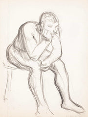 Istuva Alaston Mies Miettii Luonnos by Magnus Enckell