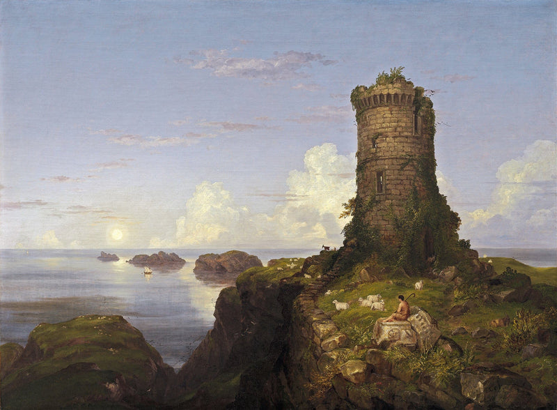 Italian Coast Scene With Ruined Tower by Thomas Cole