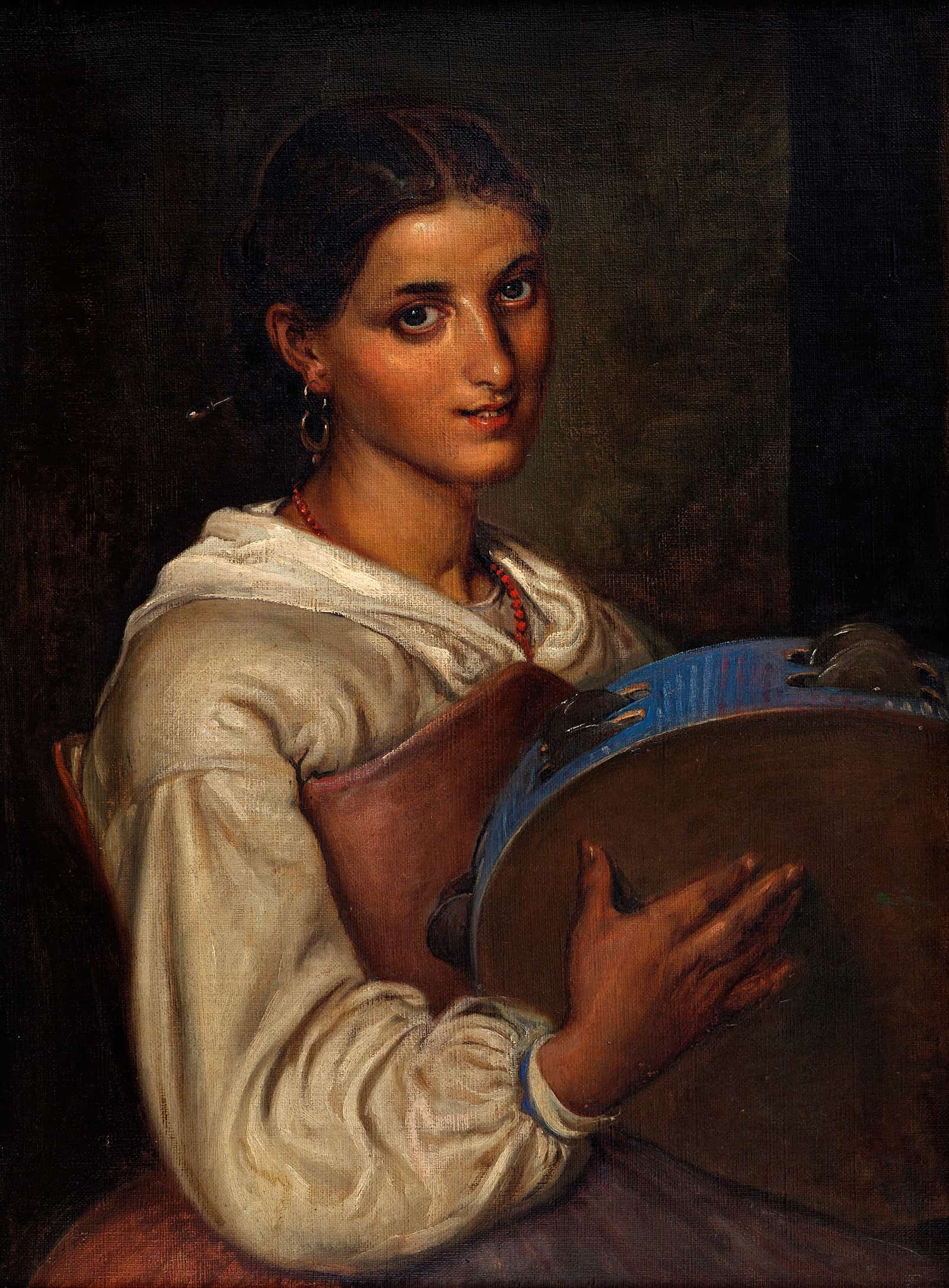 Italian Girl With A Blue Tambourine by Wilhelm Marstrand