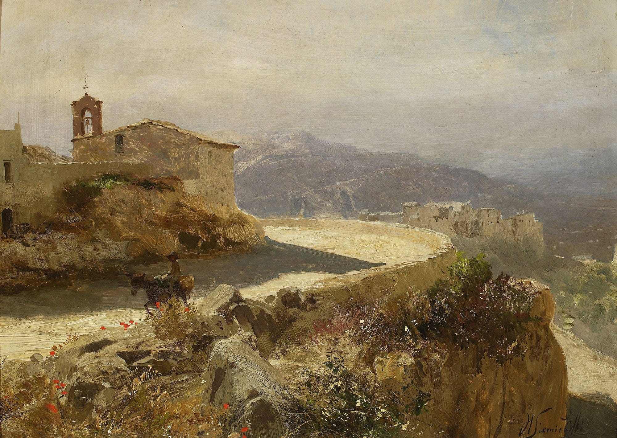 Italian Landscape With A Donkey by Henryk Siemiradzki