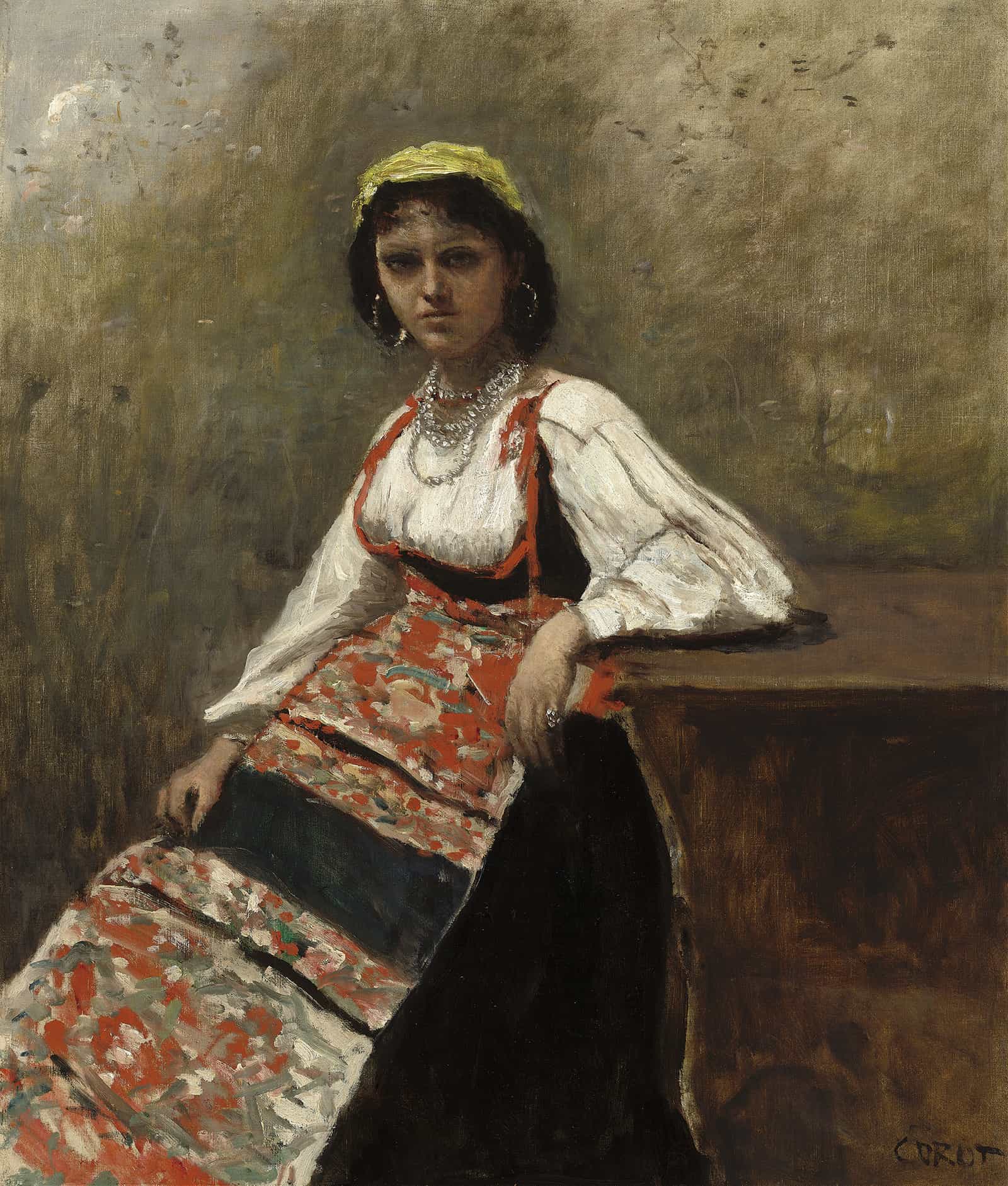 Italian Woman La Morieri by Jean Baptiste Camille Corot