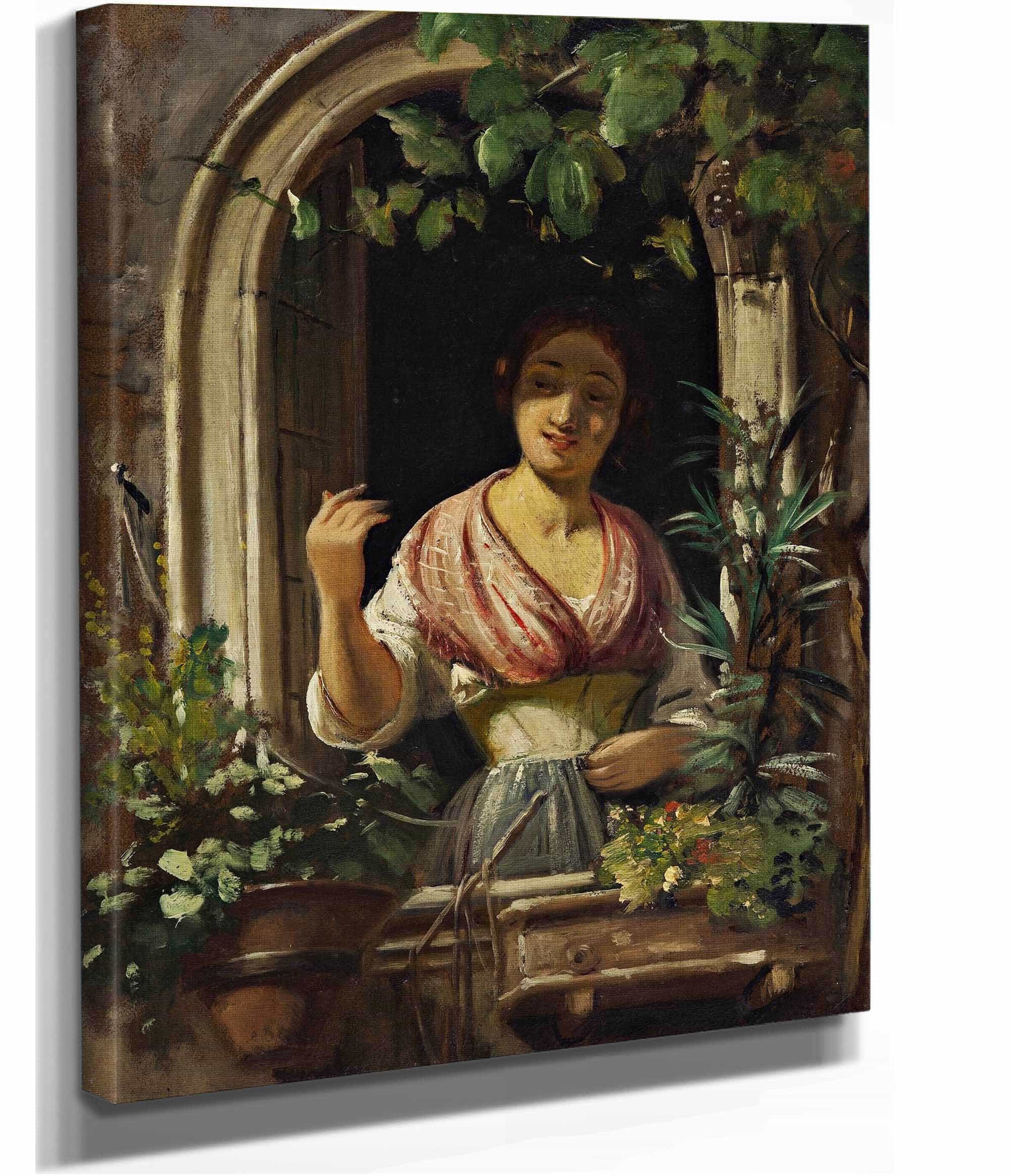 Italian Woman Waving From A Window End Of The S by Wilhelm Marstrand