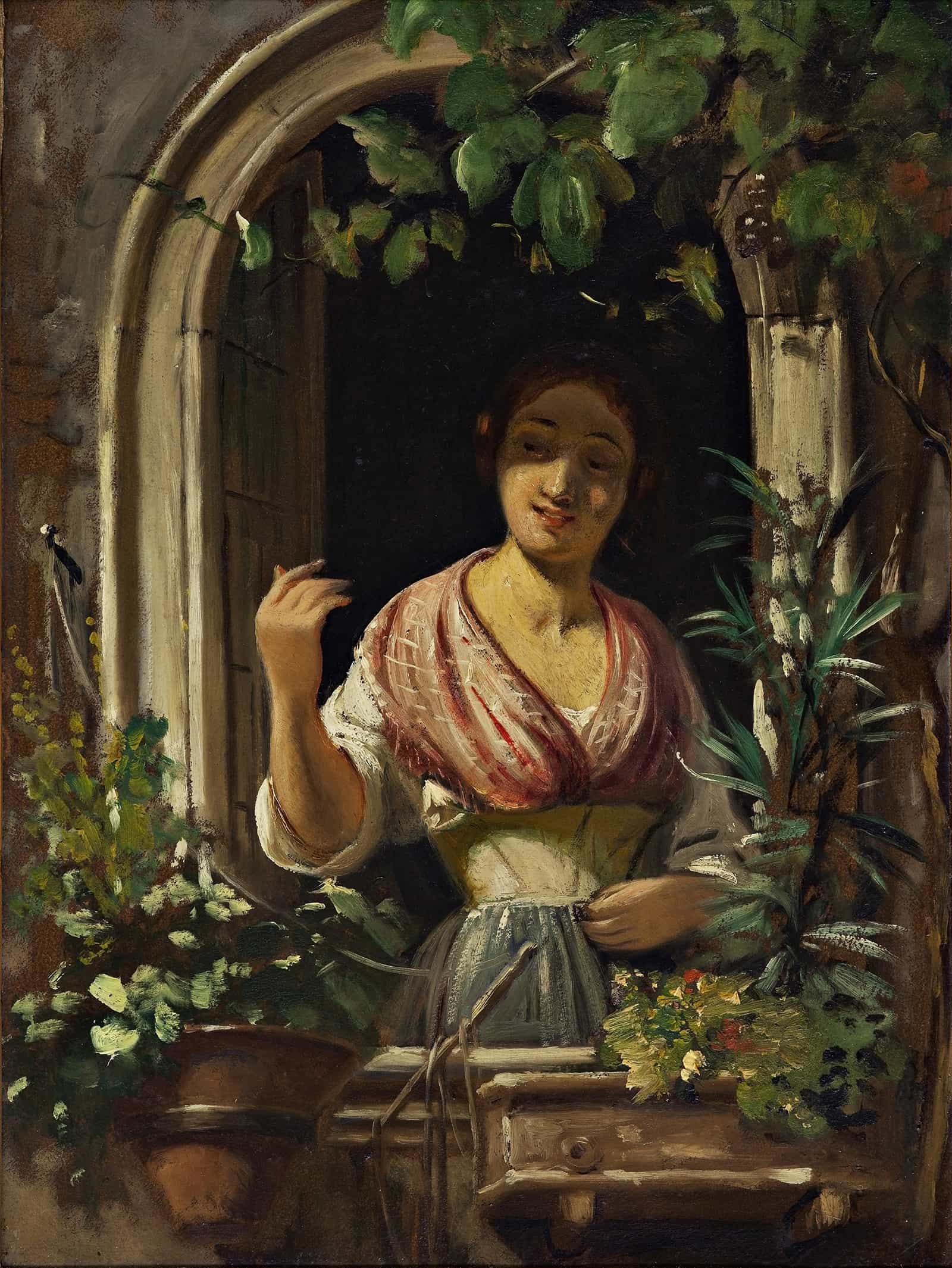 Italian Woman Waving From A Window End Of The S by Wilhelm Marstrand