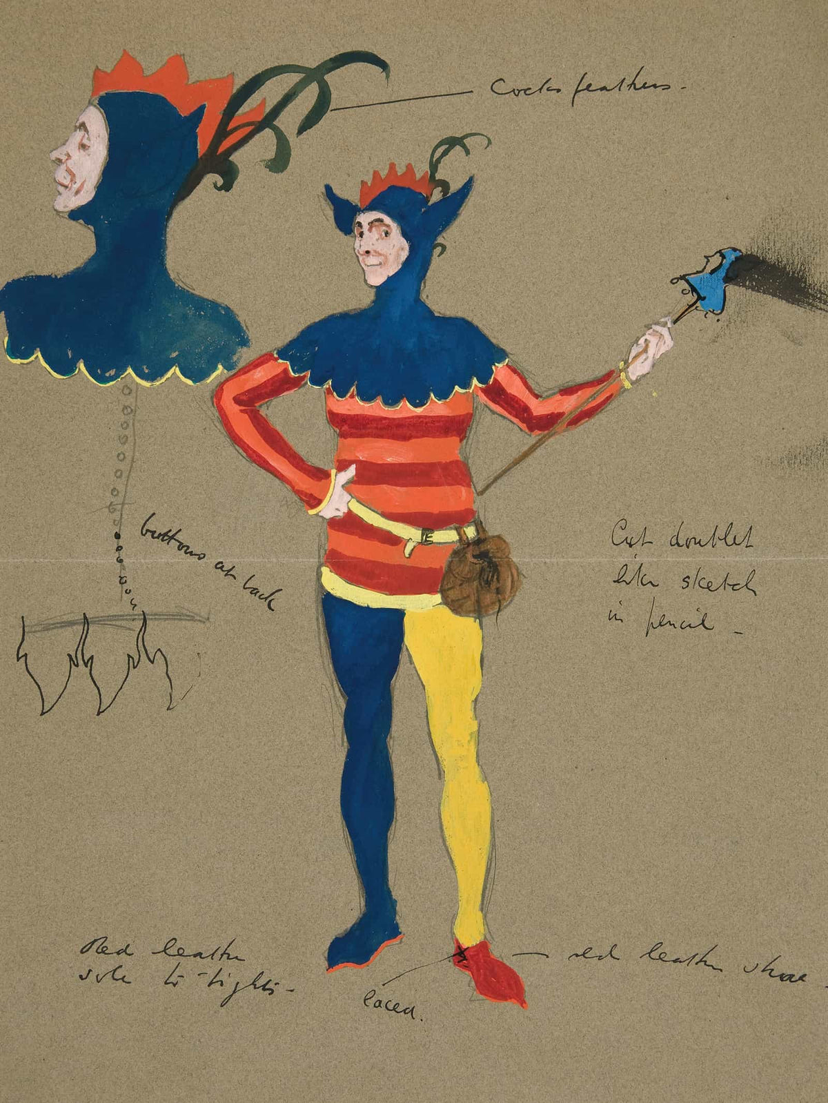 Jester Costume Sketch For Henry Irvings Planned Production Of King Richard Ii by Edwin Austin Abbey