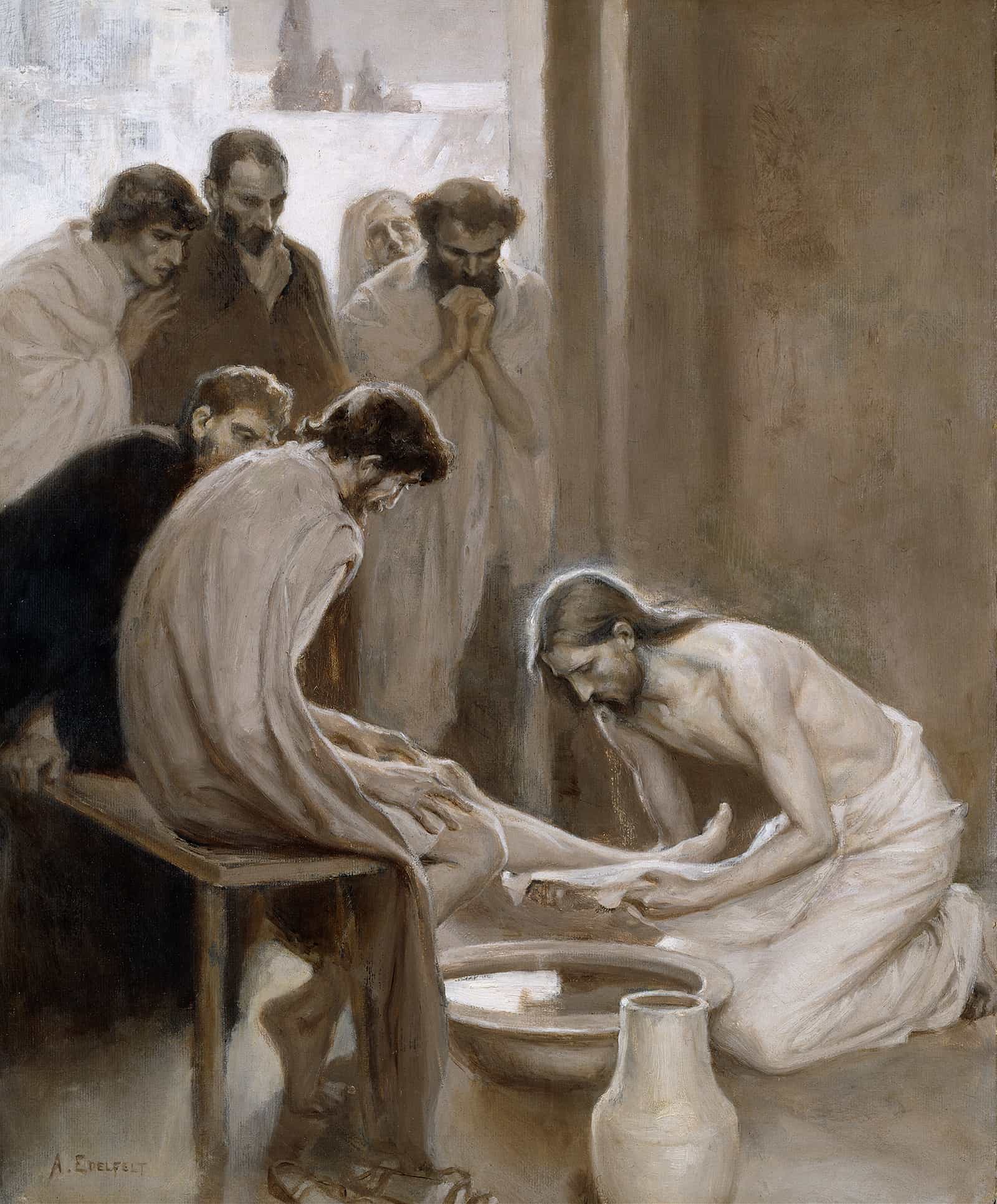 Jesus Washing The Feet Of His Disciples by Albert Edelfelt