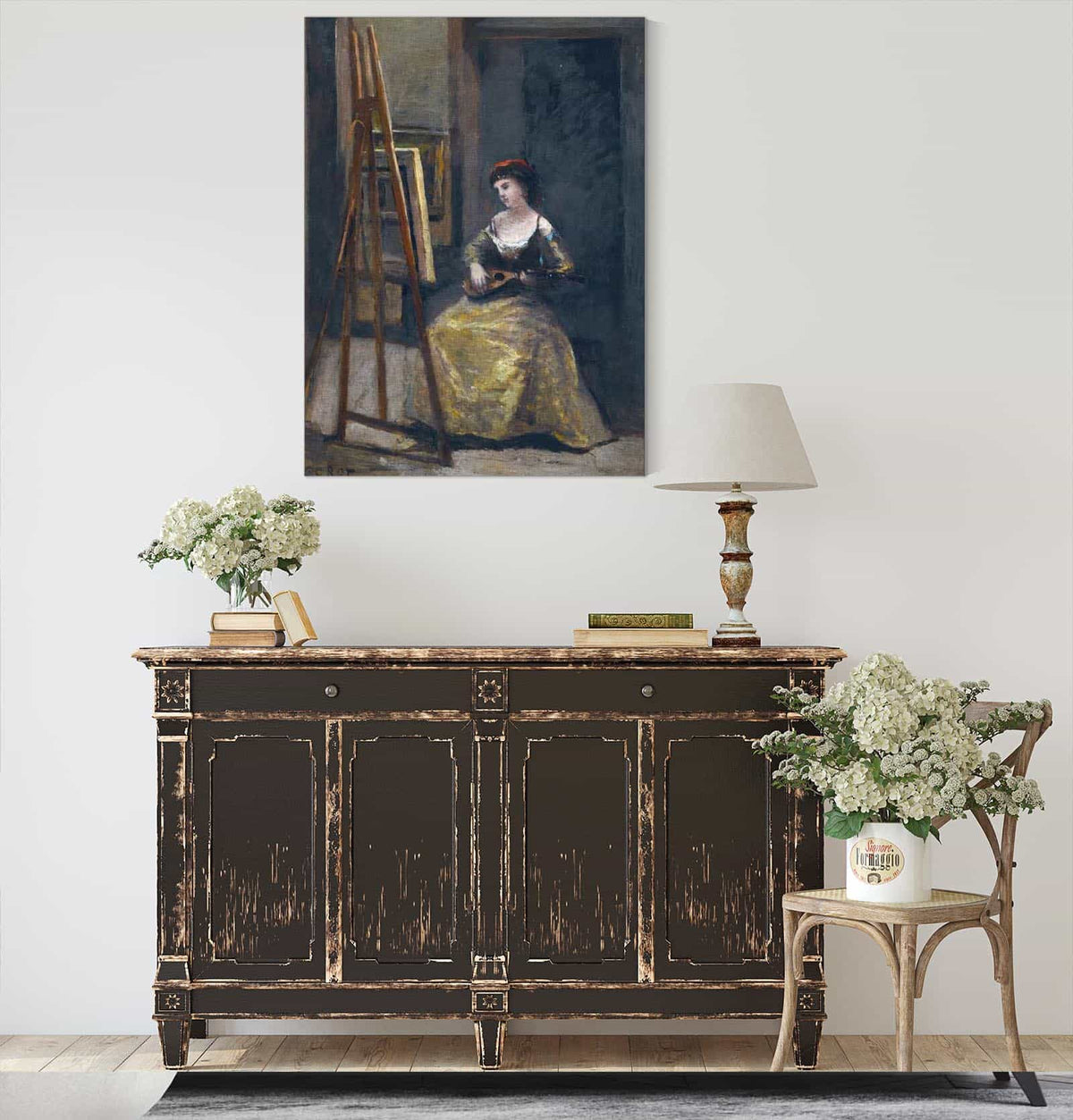 Jeune Femme Jouant De La Mandoline by Jean Baptiste Camille Corot