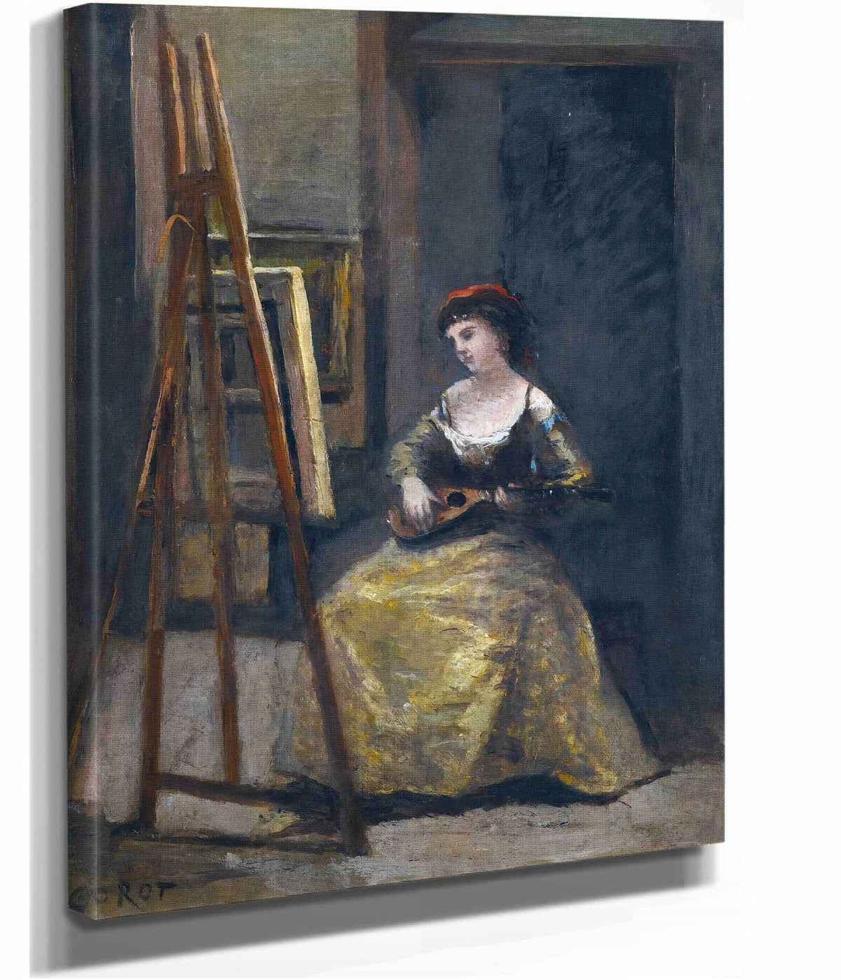 Jeune Femme Jouant De La Mandoline by Jean Baptiste Camille Corot