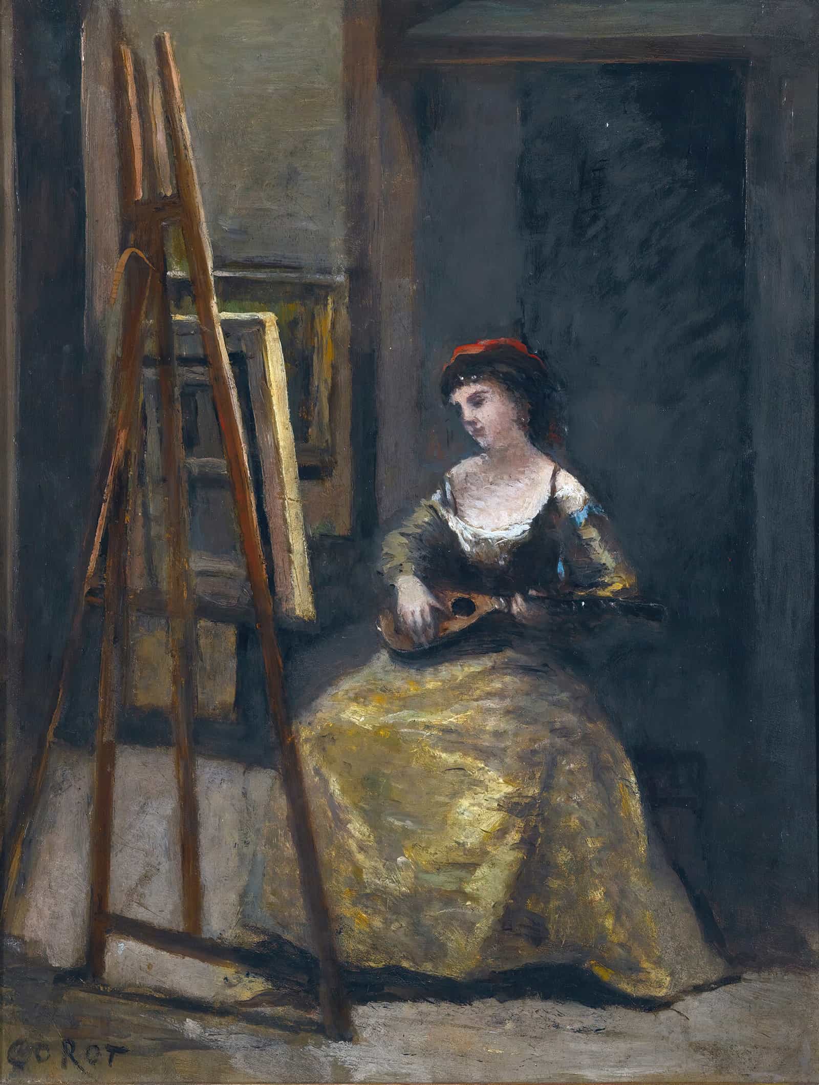 Jeune Femme Jouant De La Mandoline by Jean Baptiste Camille Corot
