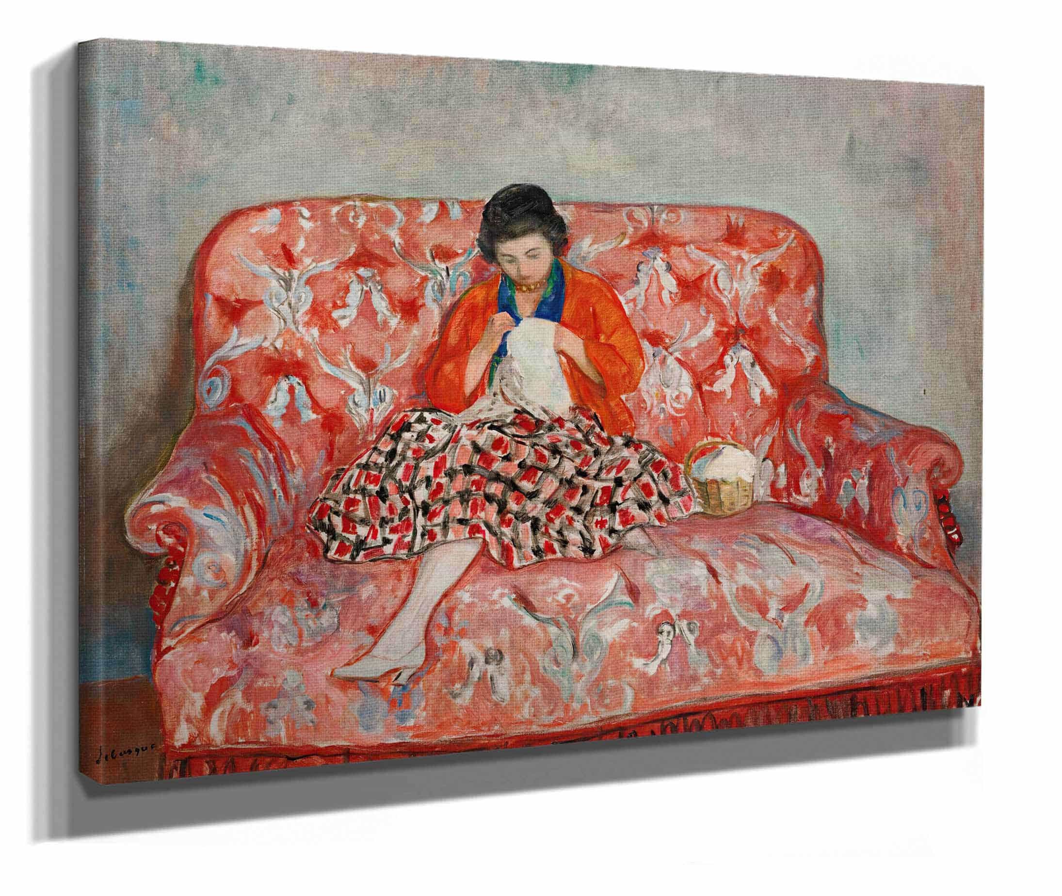 Jeune Fille Cousant Sur Un Canape by Henri Lebasque