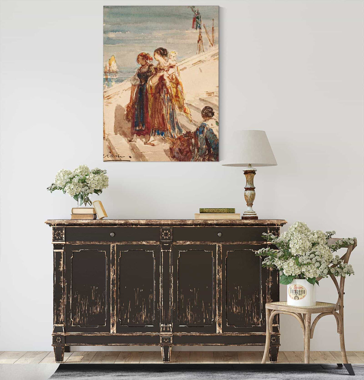 Jeunes Femmes Sur Le Pont De La Paille A Venise by Felix Ziem