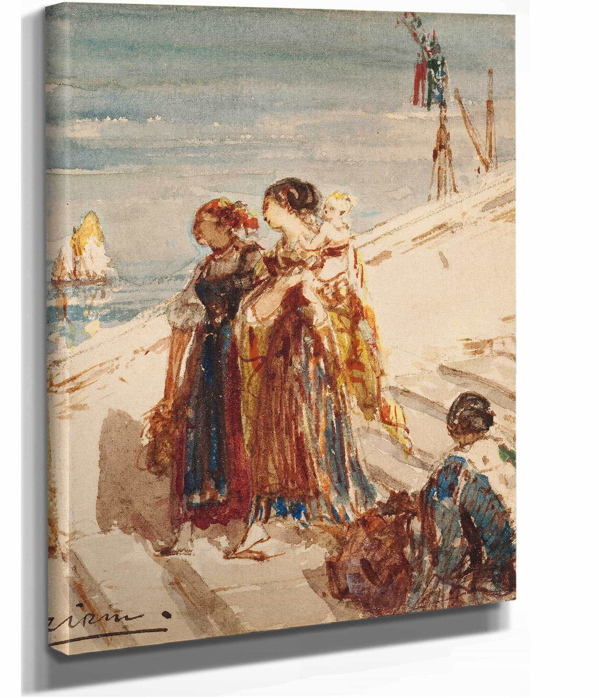 Jeunes Femmes Sur Le Pont De La Paille A Venise by Felix Ziem