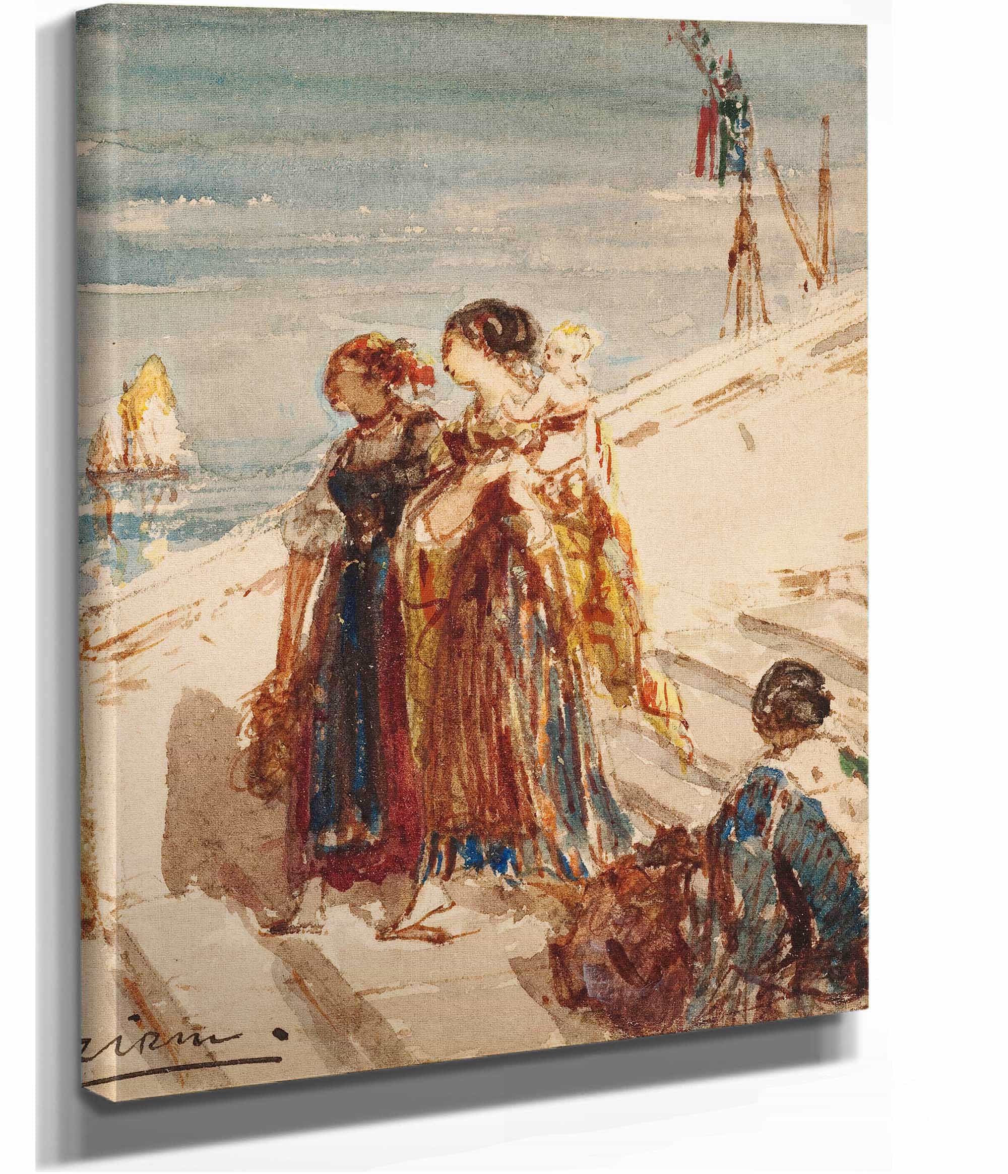 Jeunes Femmes Sur Le Pont De La Paille A Venise by Felix Ziem