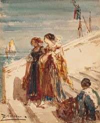 Jeunes Femmes Sur Le Pont De La Paille A Venise by Felix Ziem