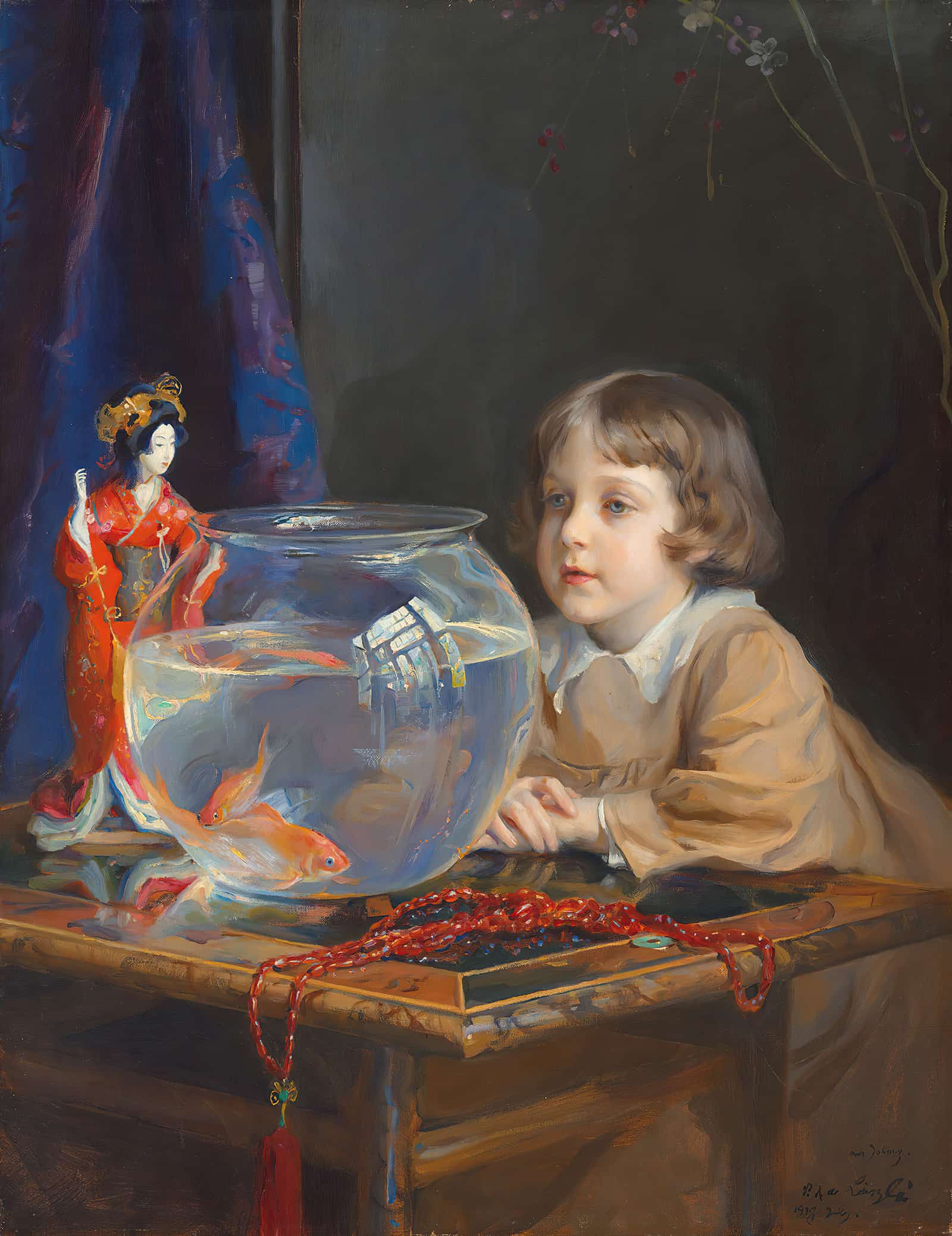 John De Laszlo And A Goldfish Bowl by Philip Alexius De Laszlo