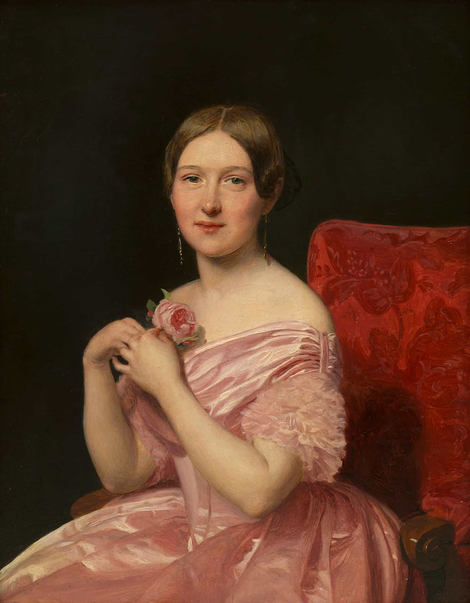 Junge Dame In Rosafarbenem Atlaskleid by Ferdinand Georg Waldmuller