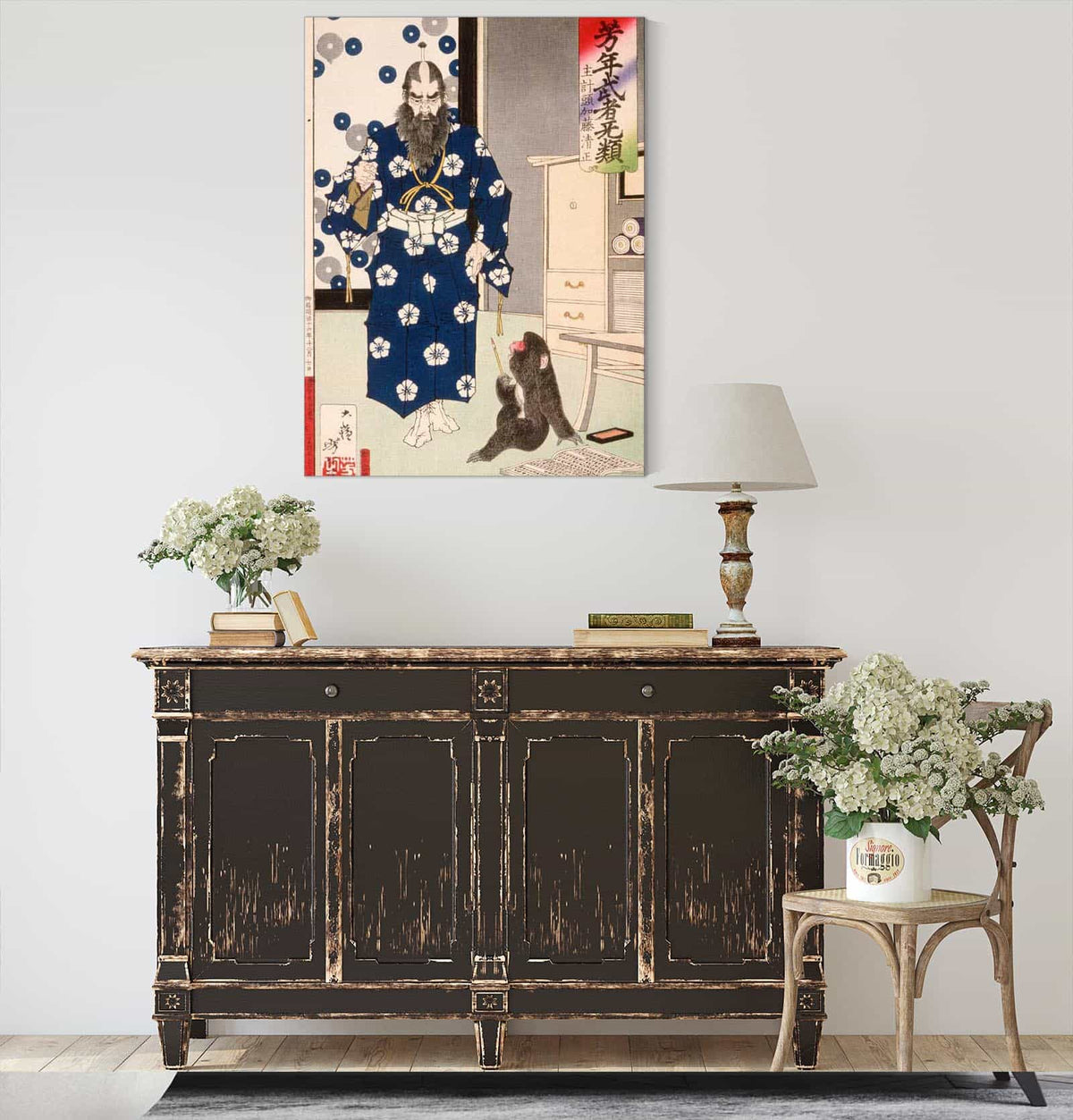 Kazuenokami Kato Kiyomasa Observing A Monkey With A Writing Brush by Tsukioka Yoshitoshi