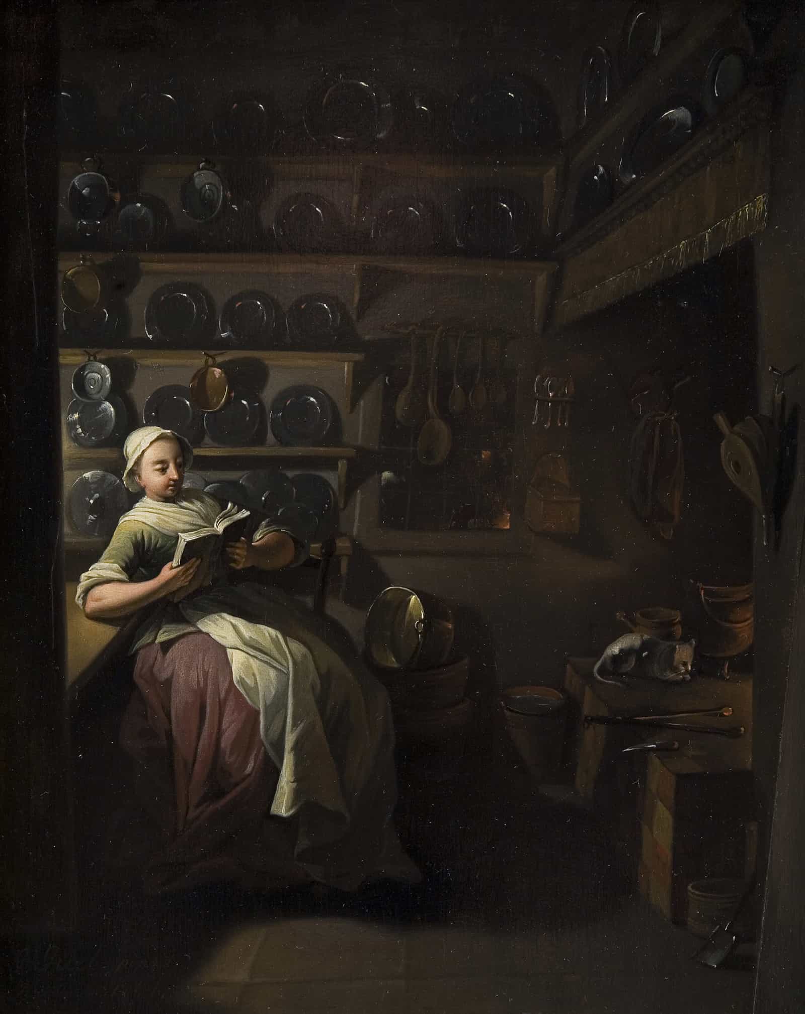Kitchen Interior With A Girl Reading by Jens Juel