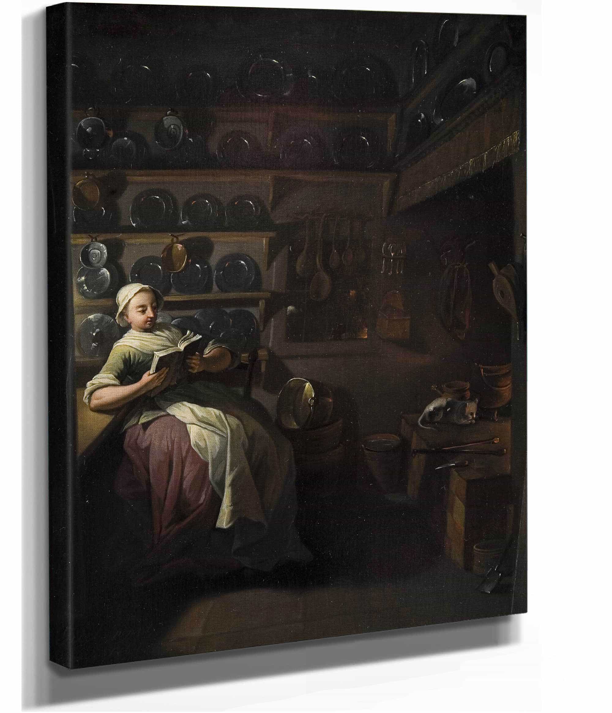 Kitchen Interior With A Girl Reading by Jens Juel