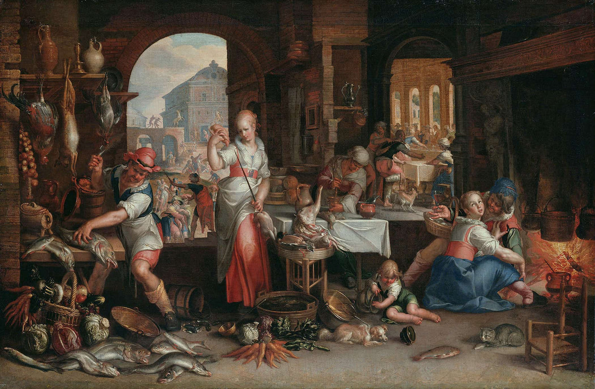Kitchen Interior With The Parable Of The Great Supper by Joachim Wtewael