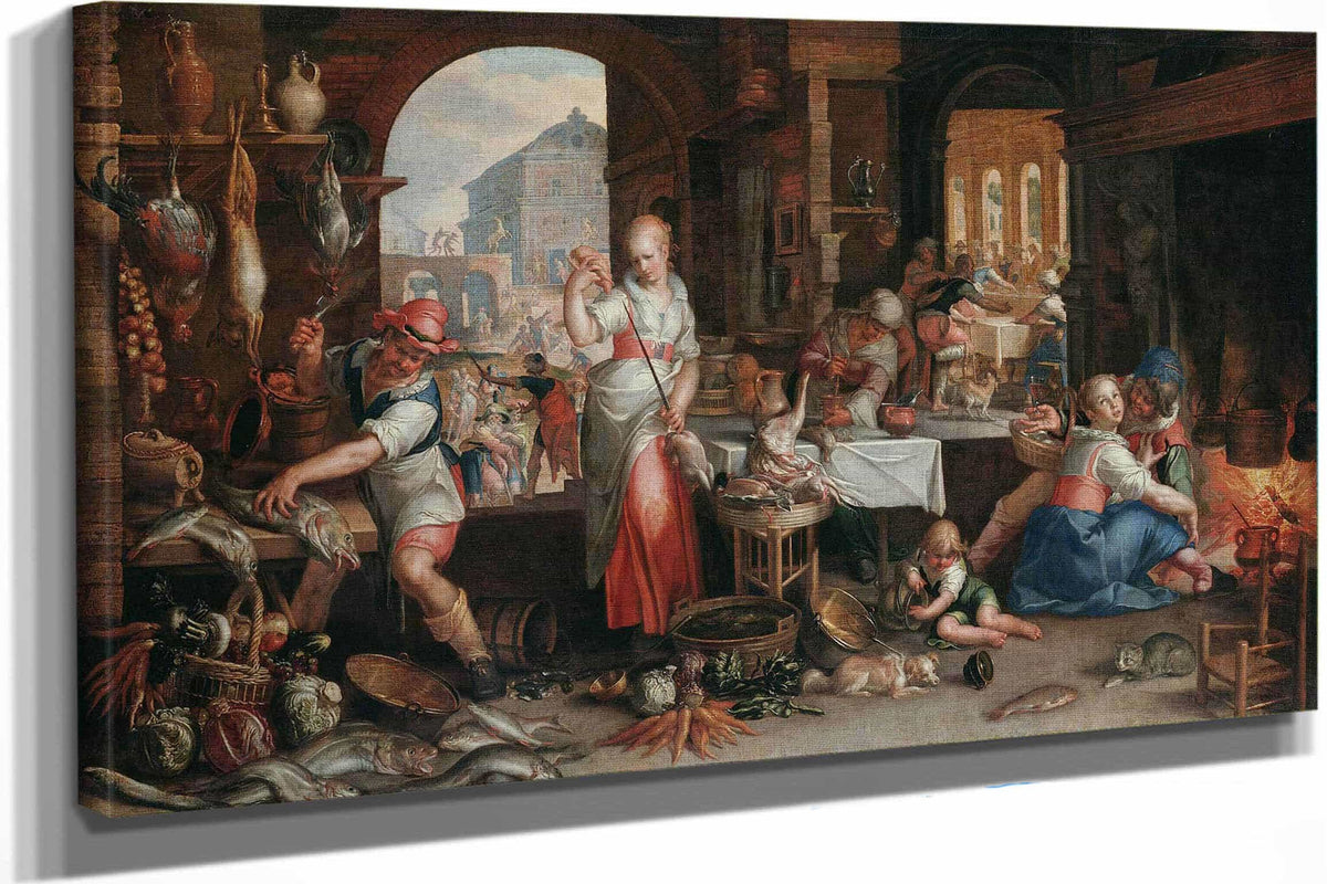 Kitchen Interior With The Parable Of The Great Supper by Joachim Wtewael