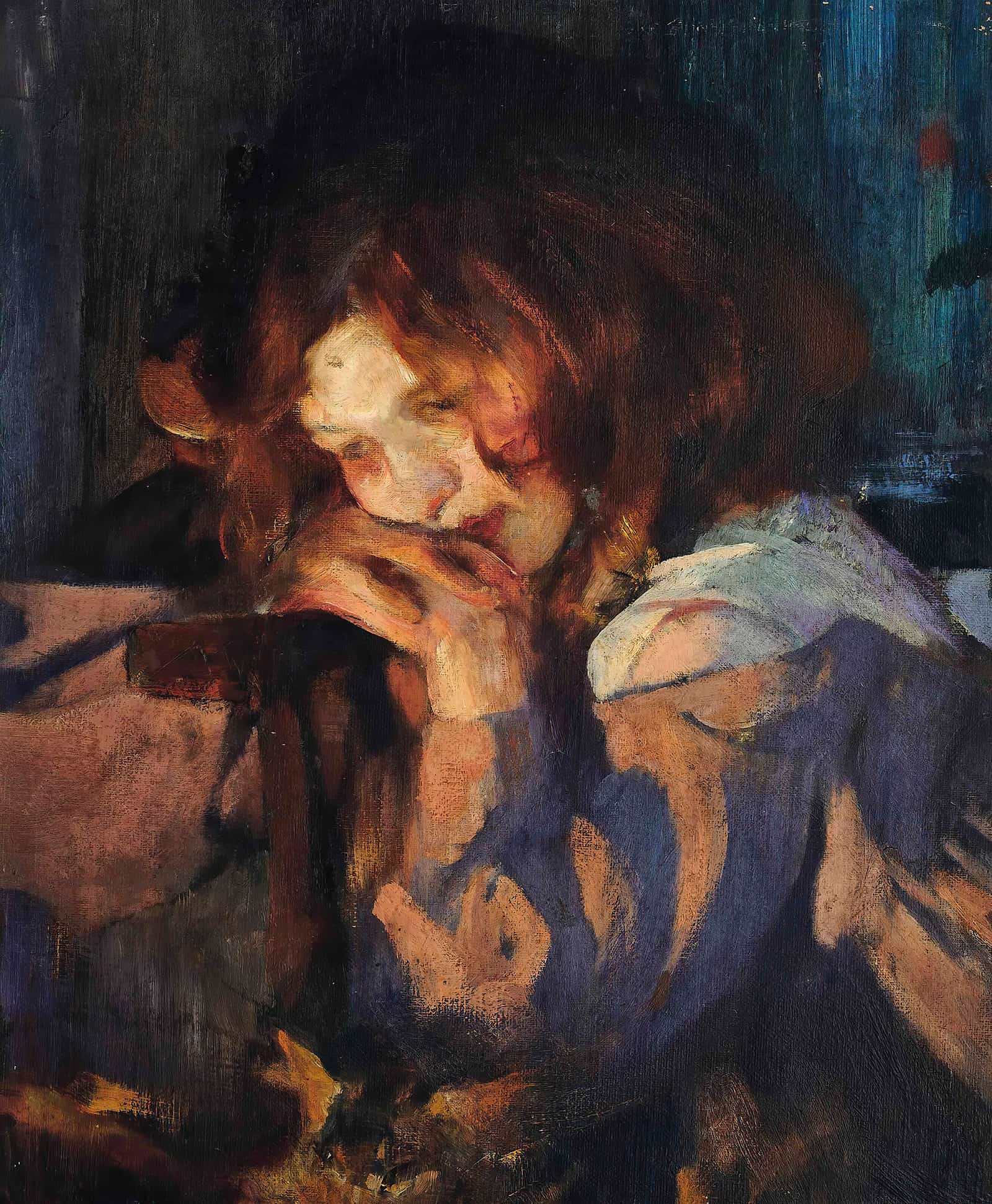Kitty By Firelight by James Jebusa Shannon