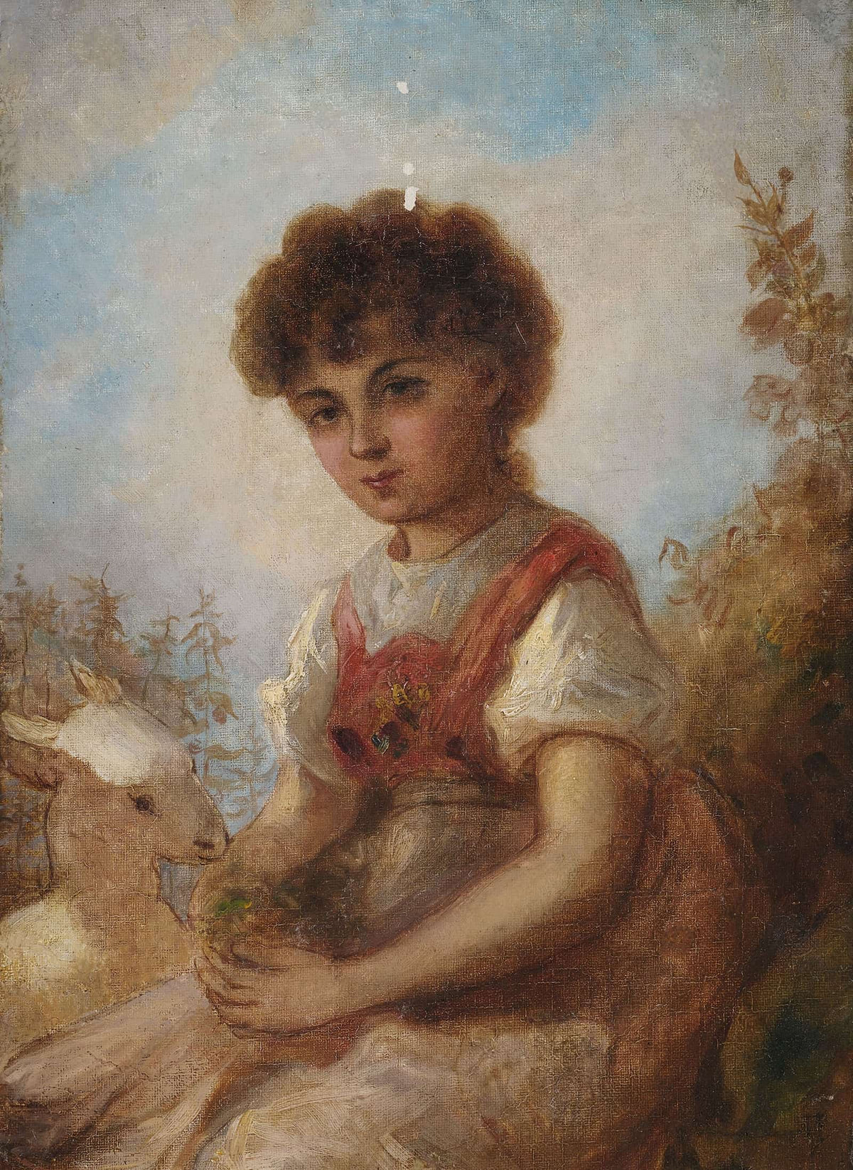 Kleines Madchen Mit Einer Ziege by Anselm Feuerbach