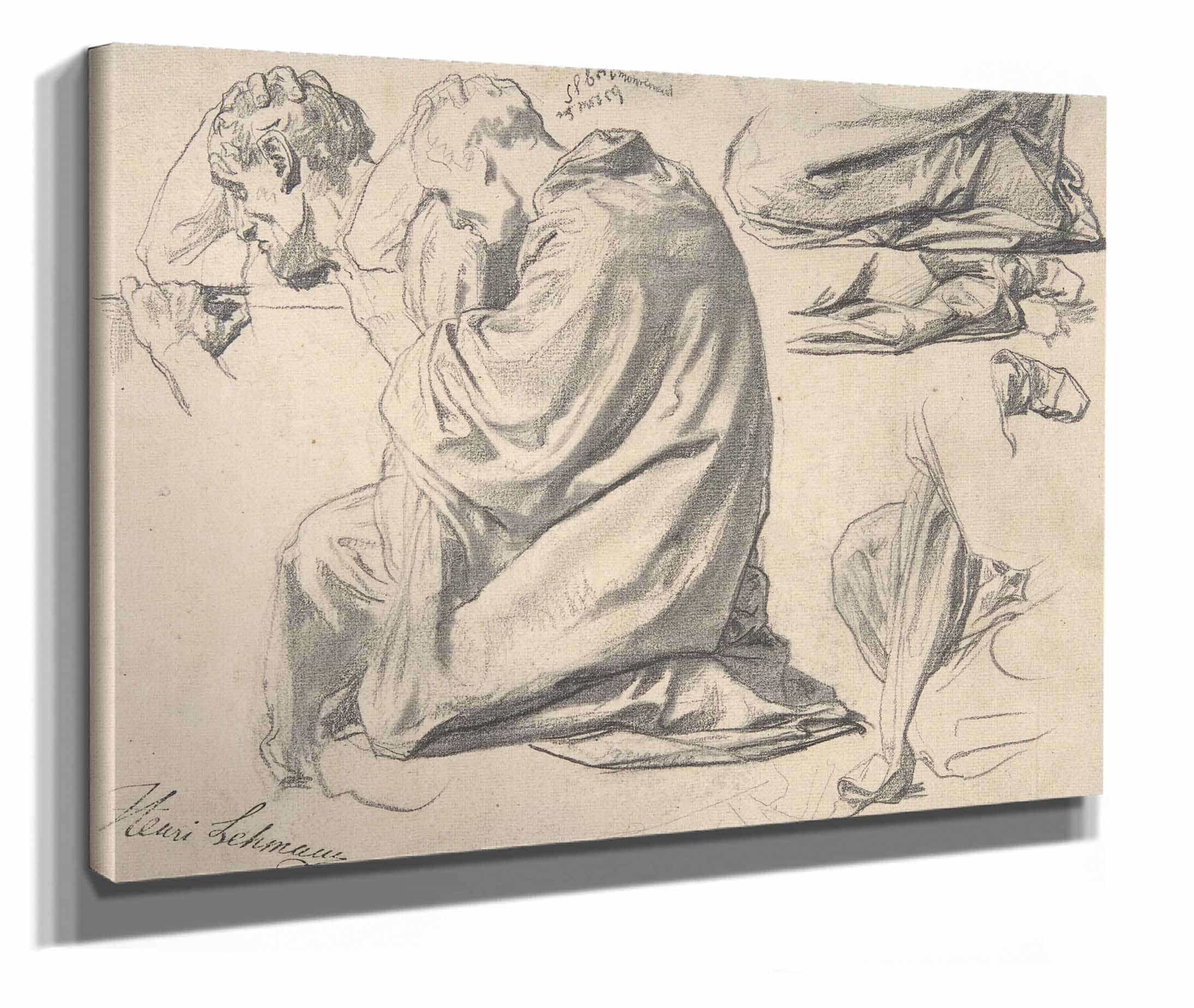 Kneeling Draped Male Figure Facing Left by Henri Lehmann