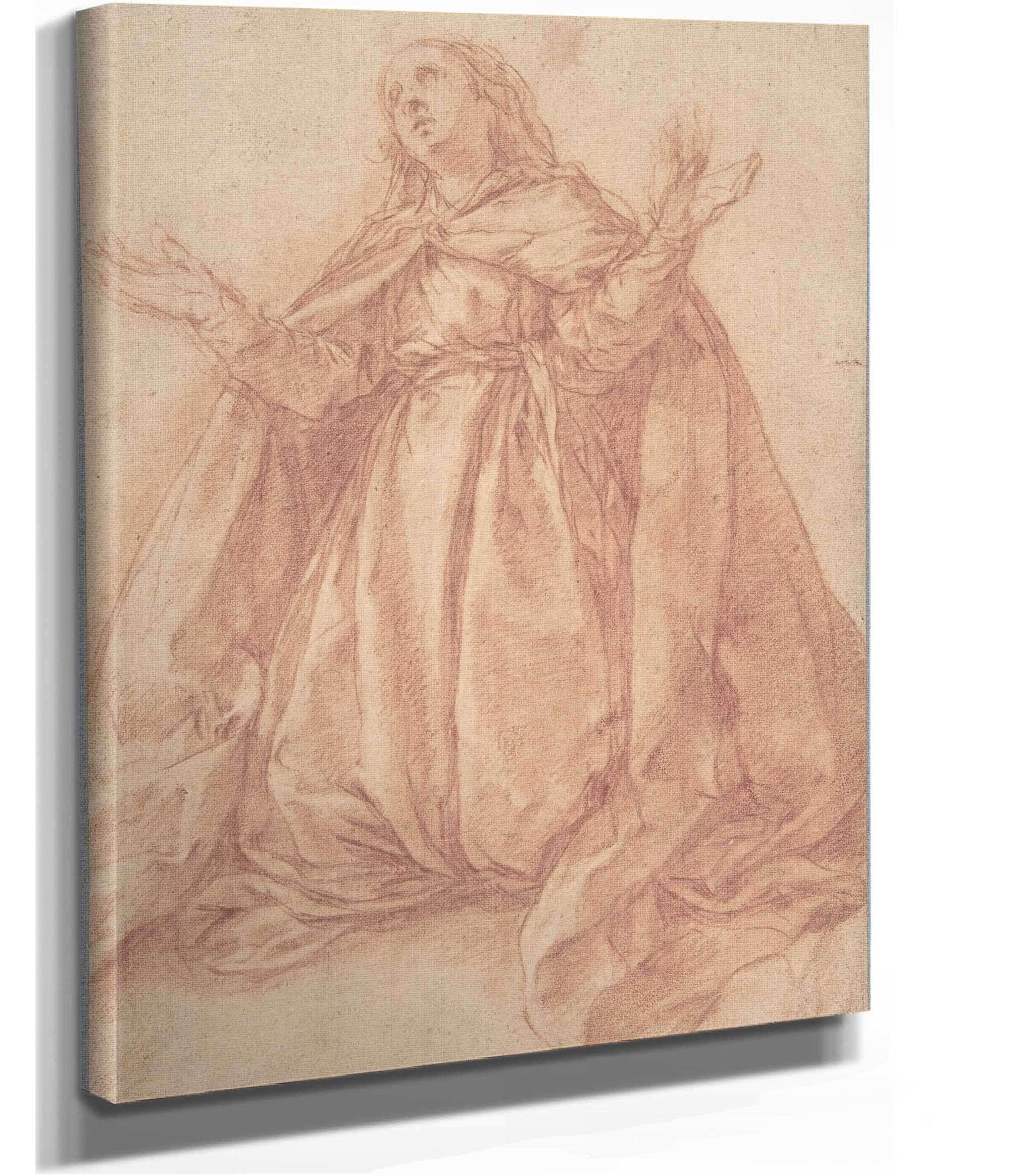 Kneeling Female Figure With Upraised Arms Th Century by Abraham Bloemaert