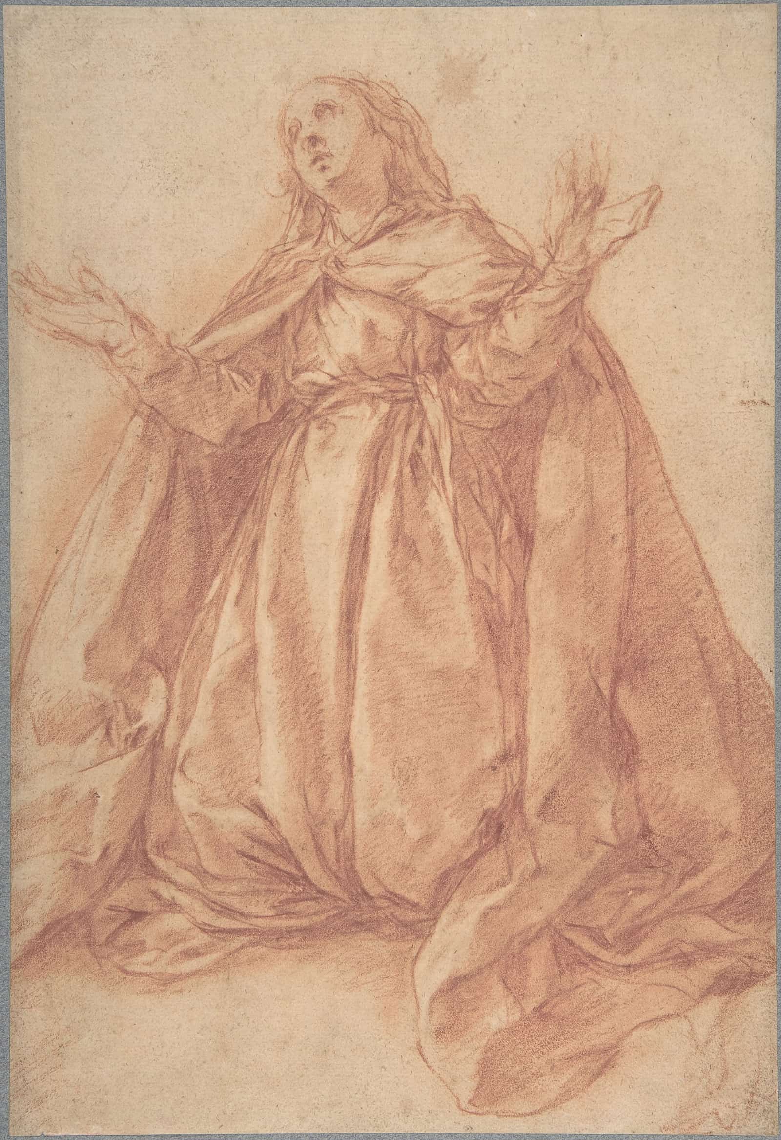 Kneeling Female Figure With Upraised Arms Th Century by Abraham Bloemaert