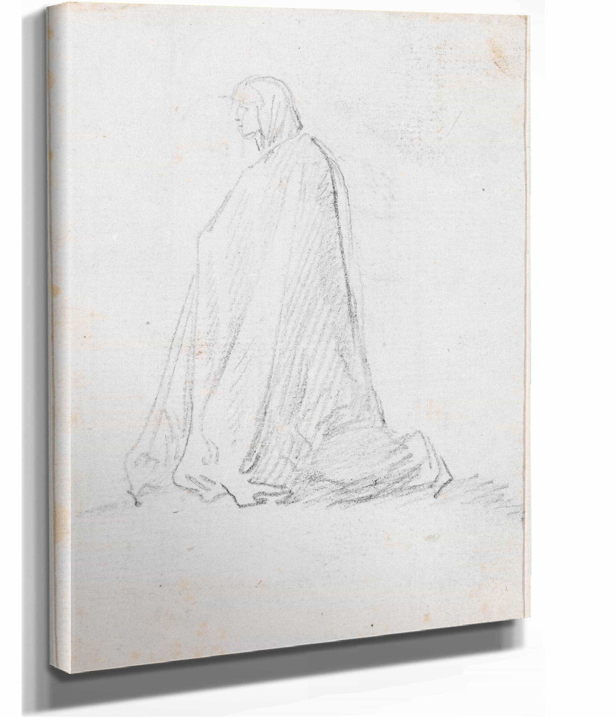 Kneeling Figure In A Hooded Robe Verso Probably C by Hubert Robert
