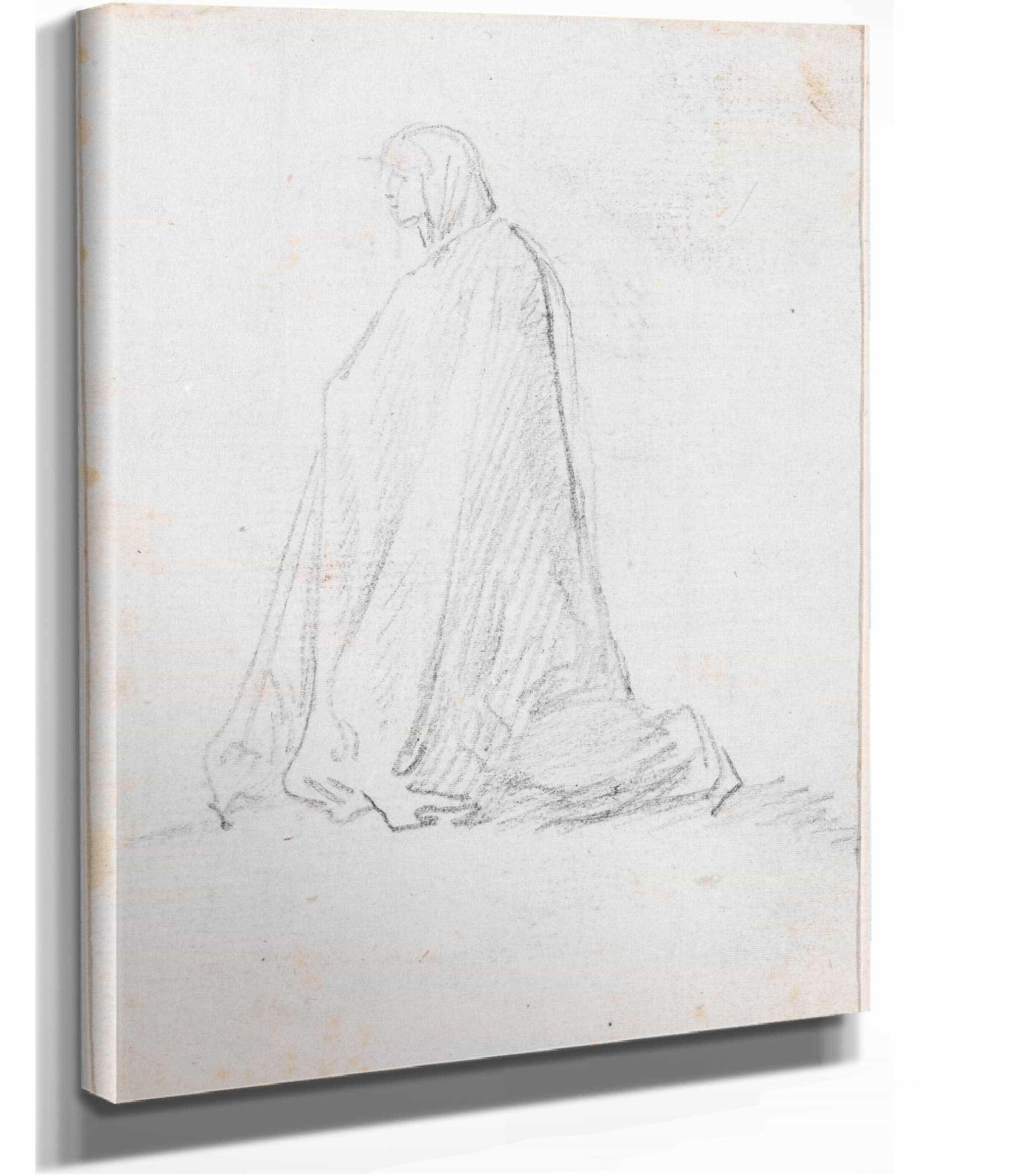 Kneeling Figure In A Hooded Robe Verso Probably C by Hubert Robert